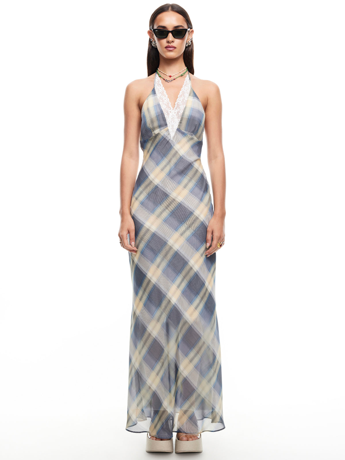 Lioness Shoreline Maxi Dress Blue Check Lioness Shoreline Maxi Dress Blue Check
