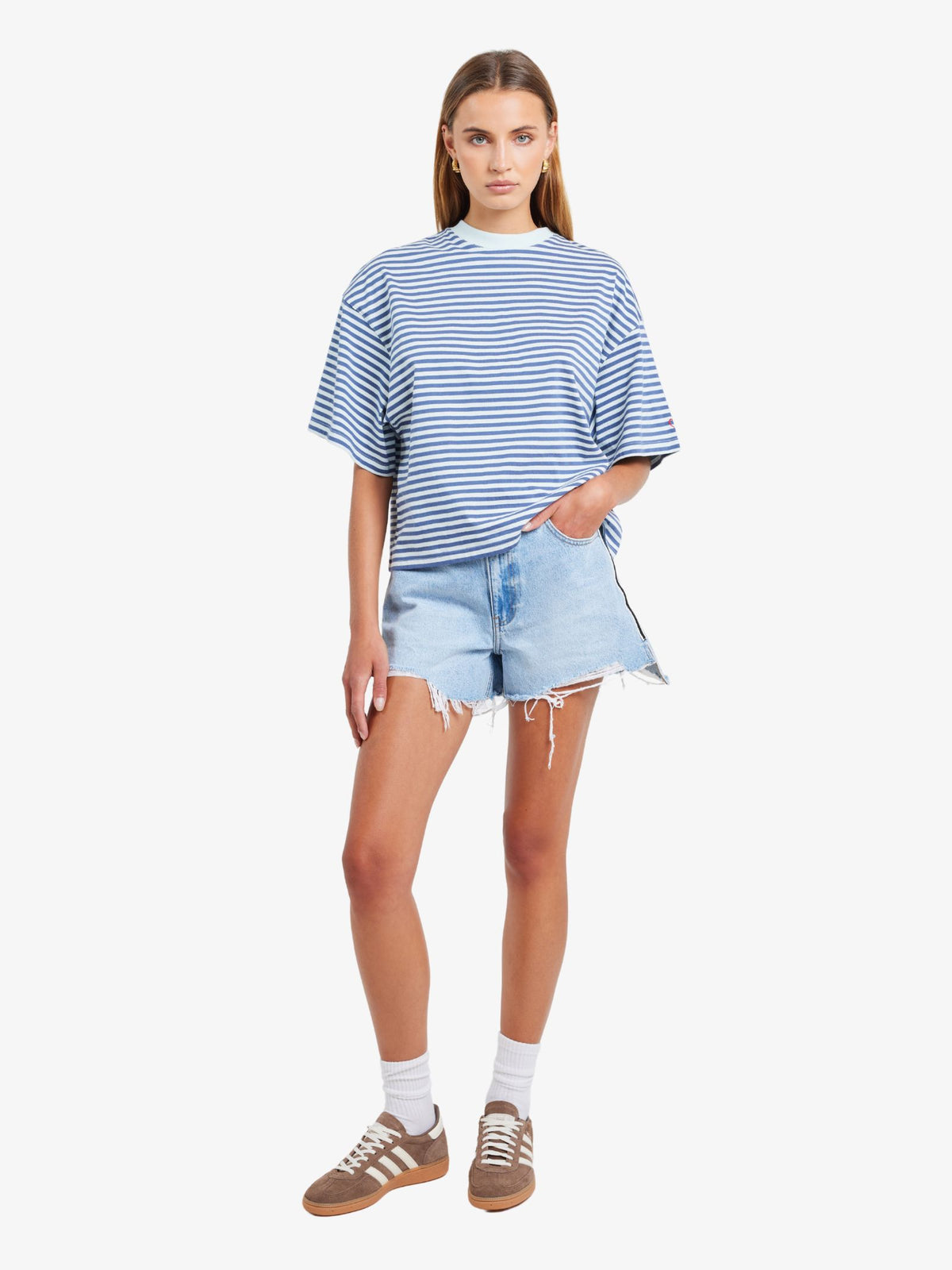 LIIDO Boxy Crop Tee | Blue Island Stripe