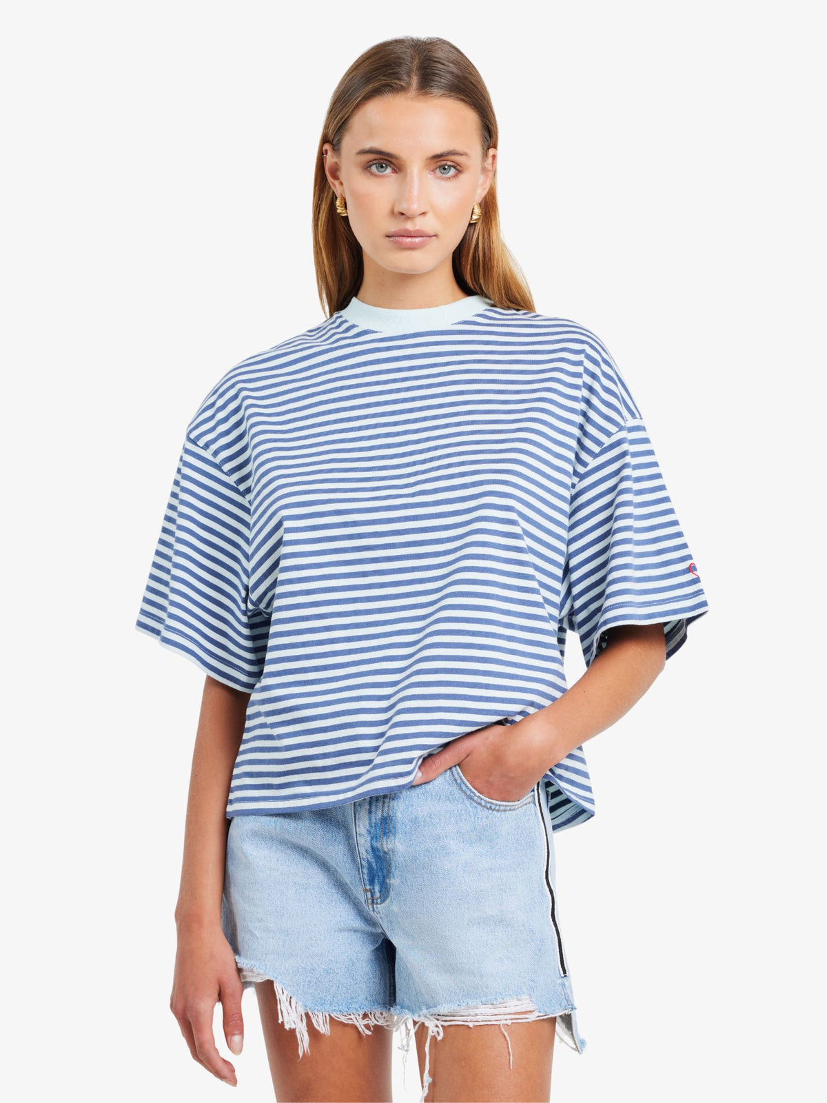 LIIDO Boxy Crop Tee | Blue Island Stripe