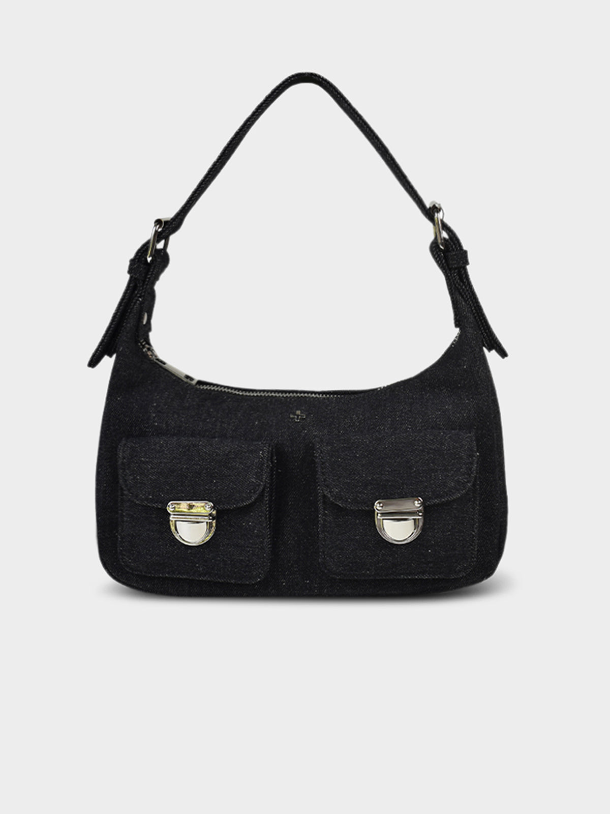 Livi Denim Shoulder Bag in Black &amp; Silver