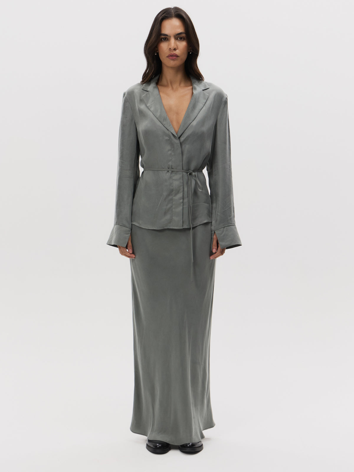 Lulu & Rose Chere Cupro Midi Skirt | Silver