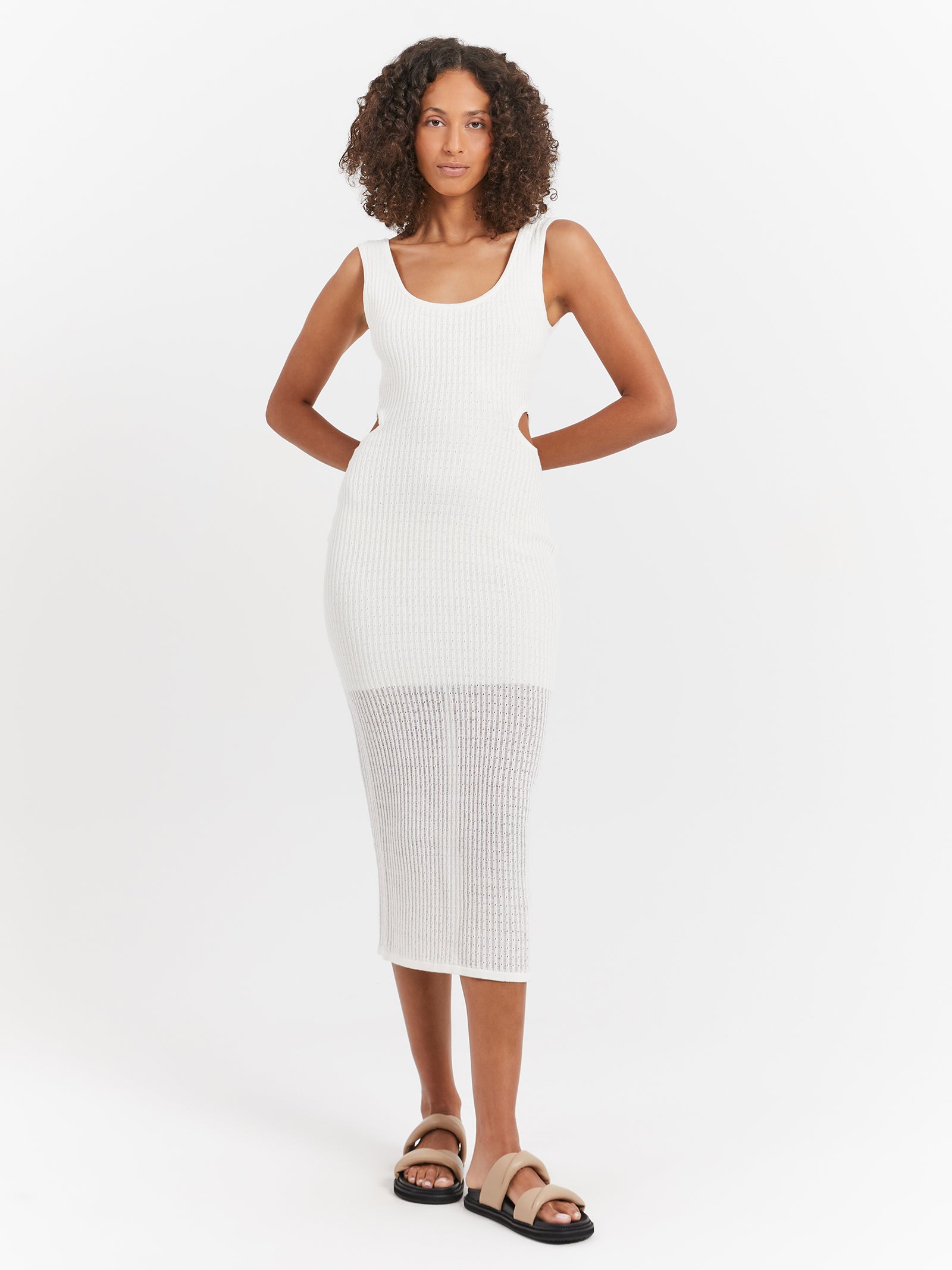 Alani Knit Midi Dress in Off White