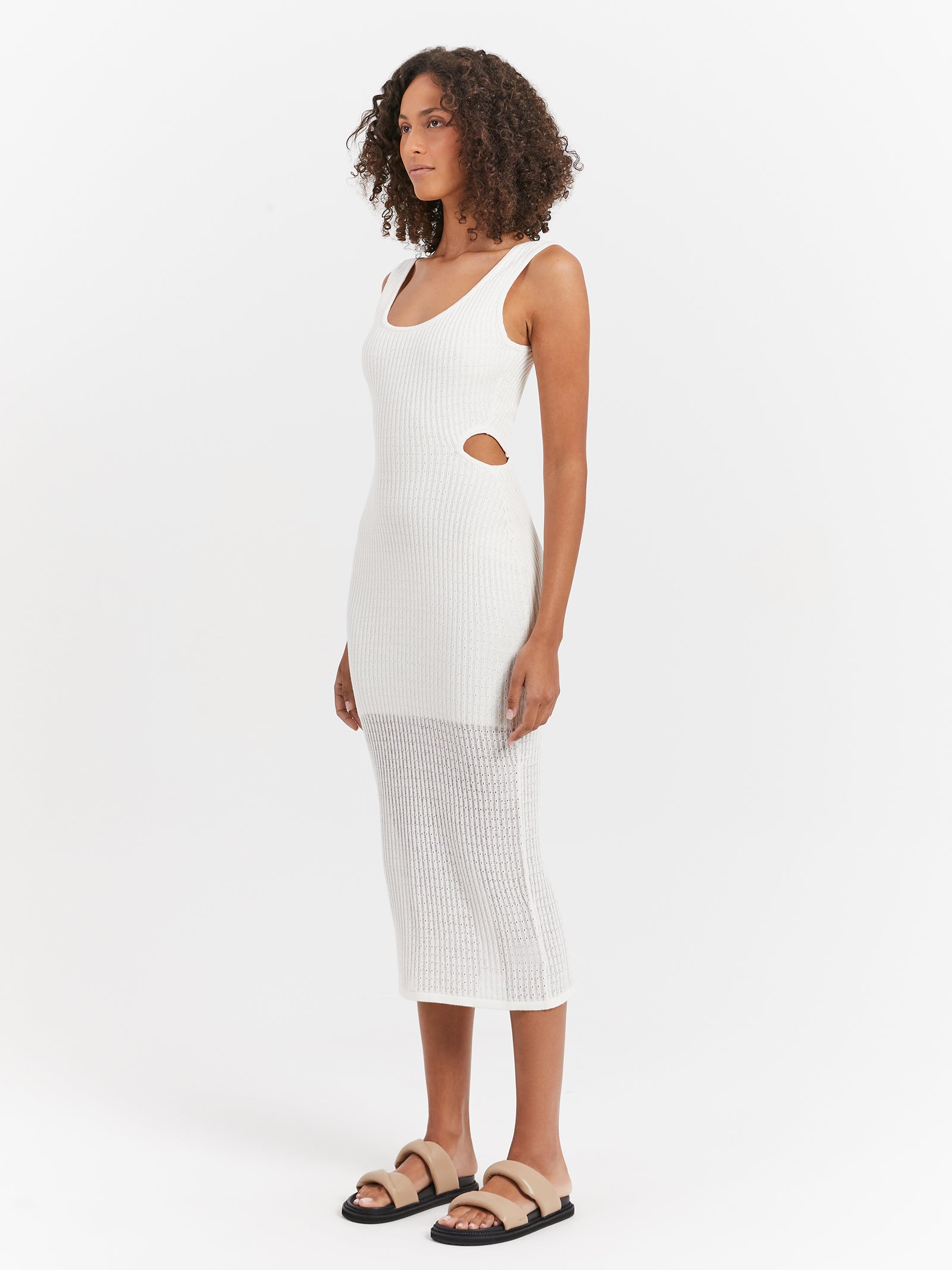 Alani Knit Midi Dress in Off White