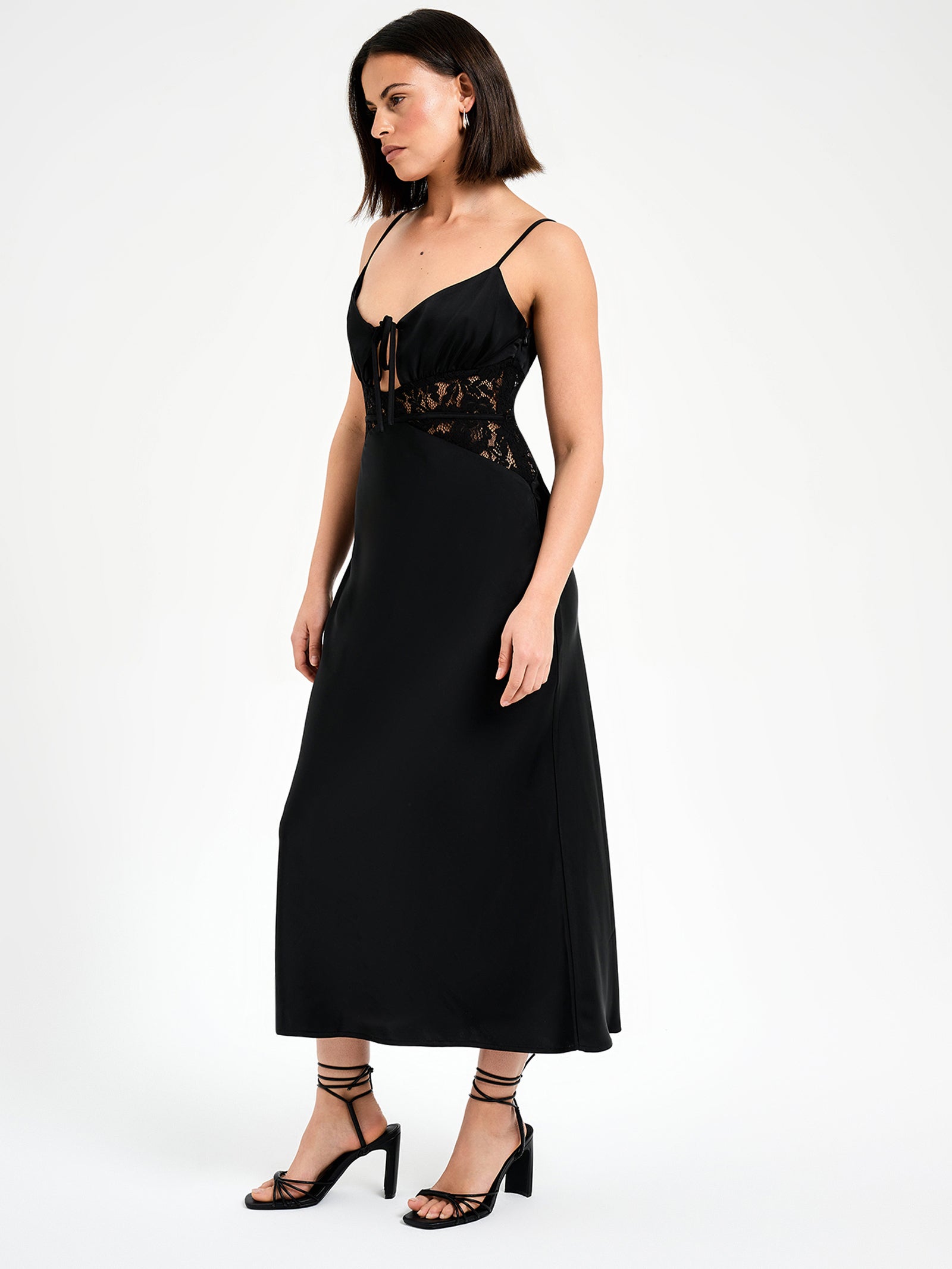 Sidney Lace Midi Dress in Black