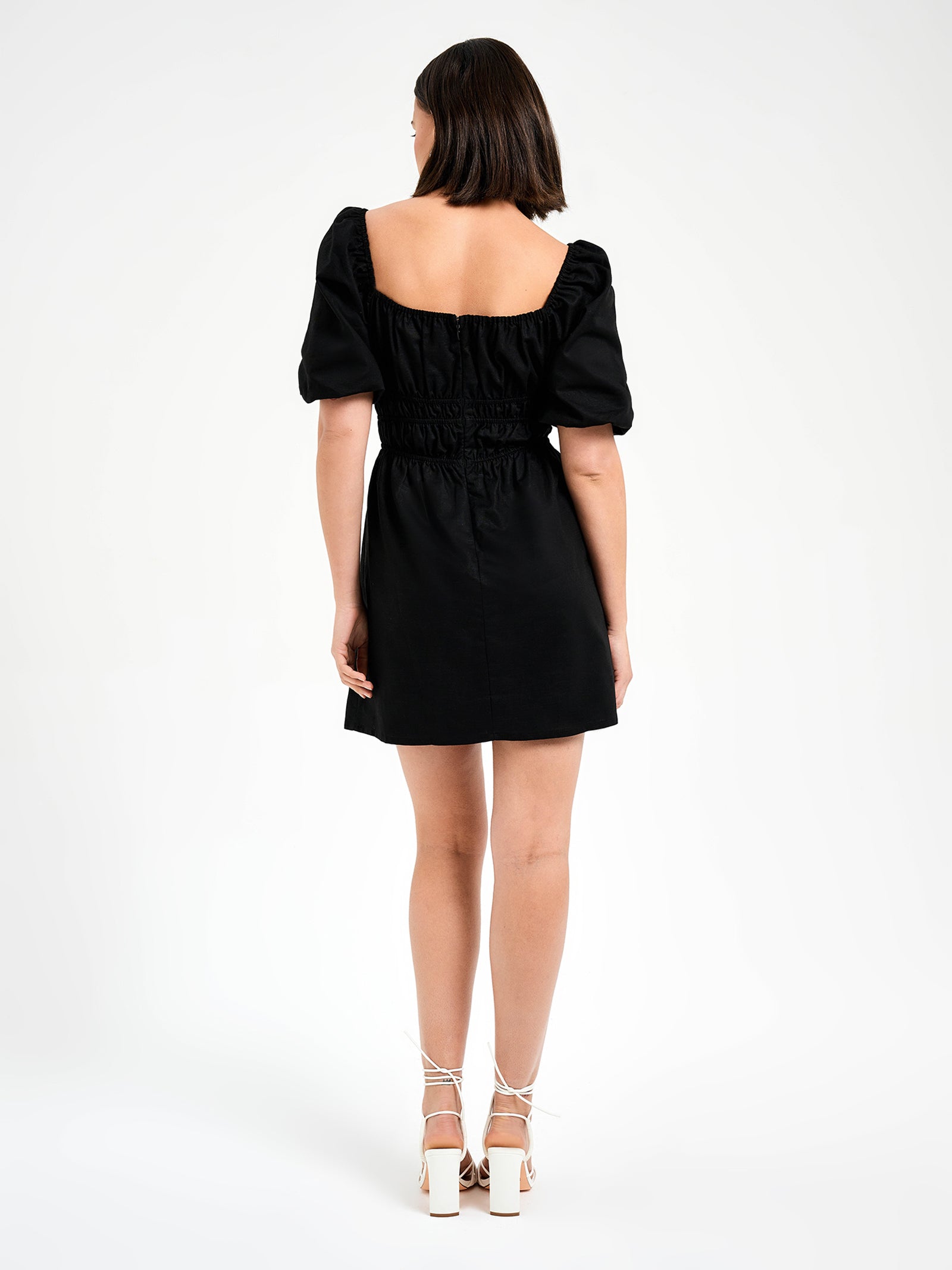 Lilo Puff Sleeve Mini Dress in Black