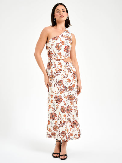 Wylder Asymmetrical MIdi Dress in Bloom