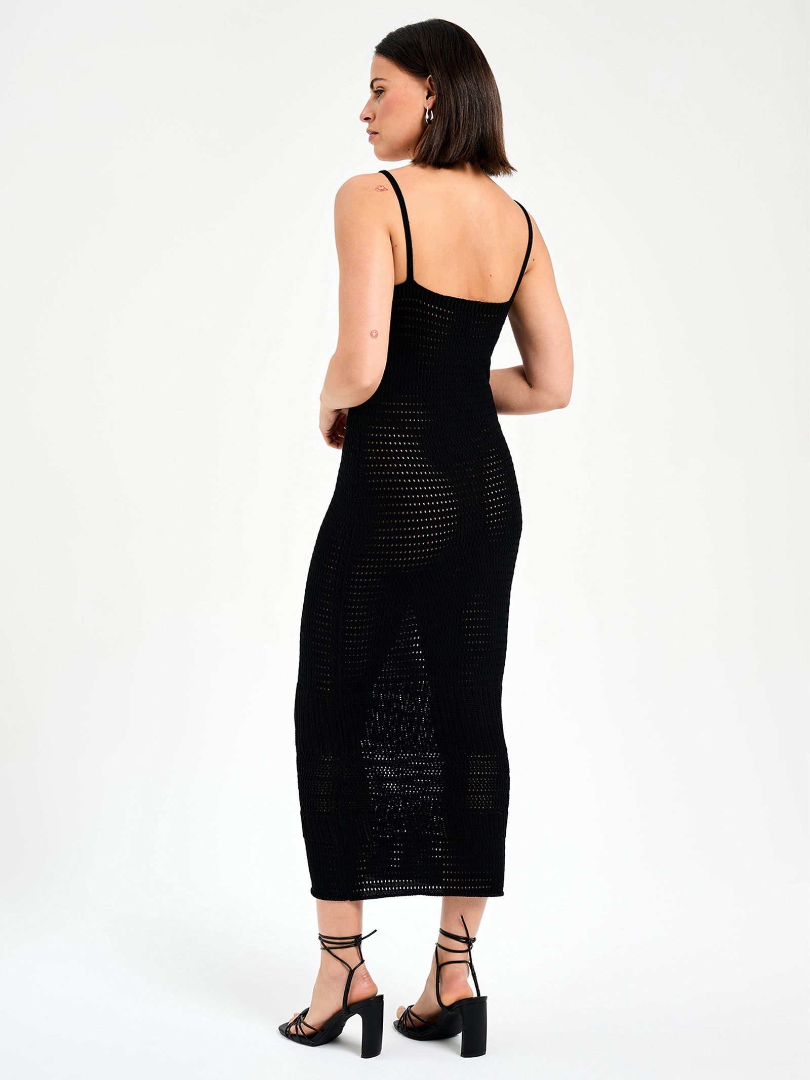 Sora Crochet Midi Dress in Black
