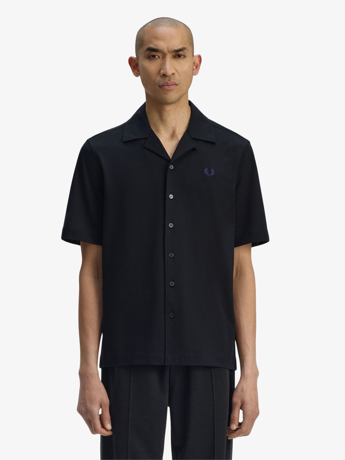 Fred Perry Compress Mesh Revere Collar Shirt | Black
