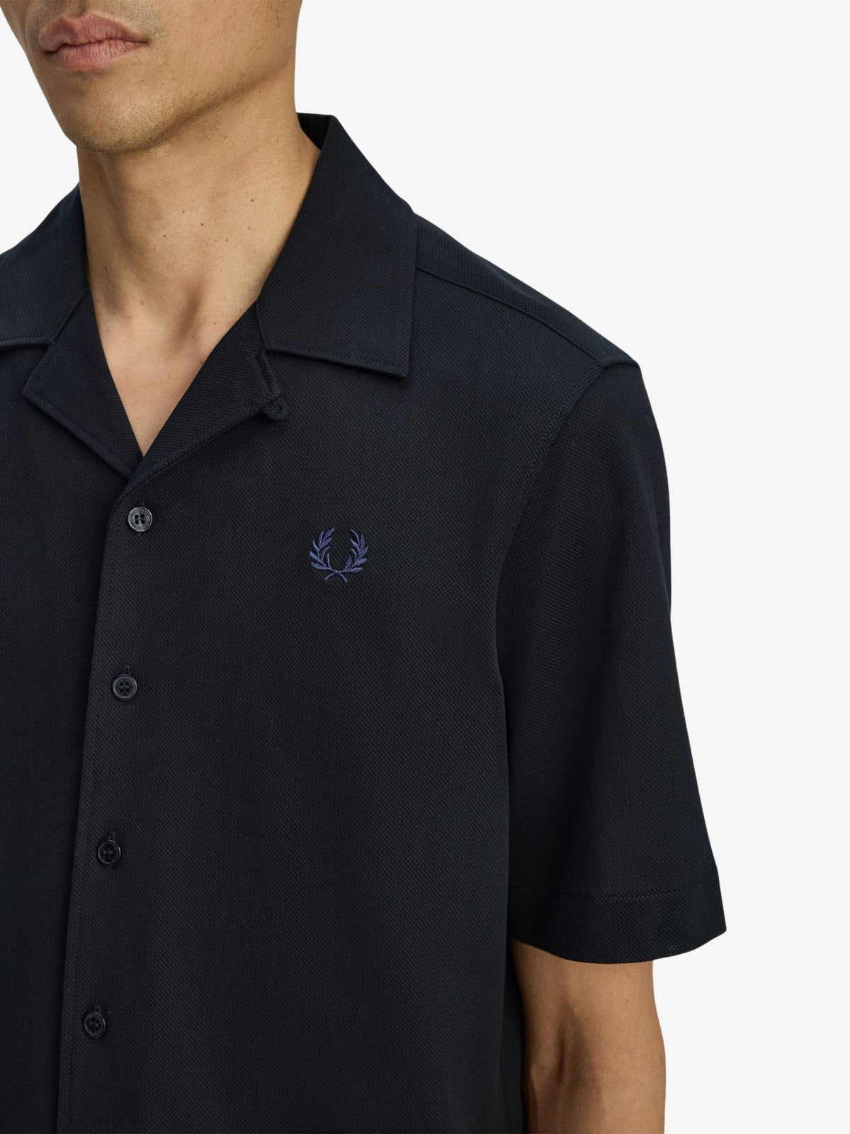 Fred Perry Compress Mesh Revere Collar Shirt | Black