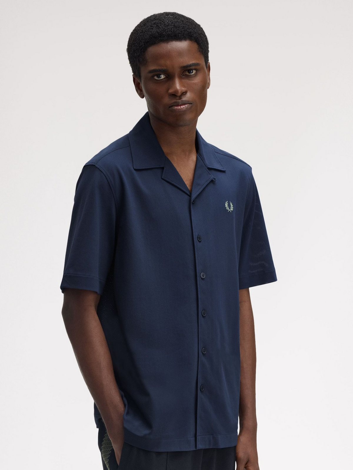 Fred Perry Compress Mesh Revere Collar Shirt | Dark Airforce
