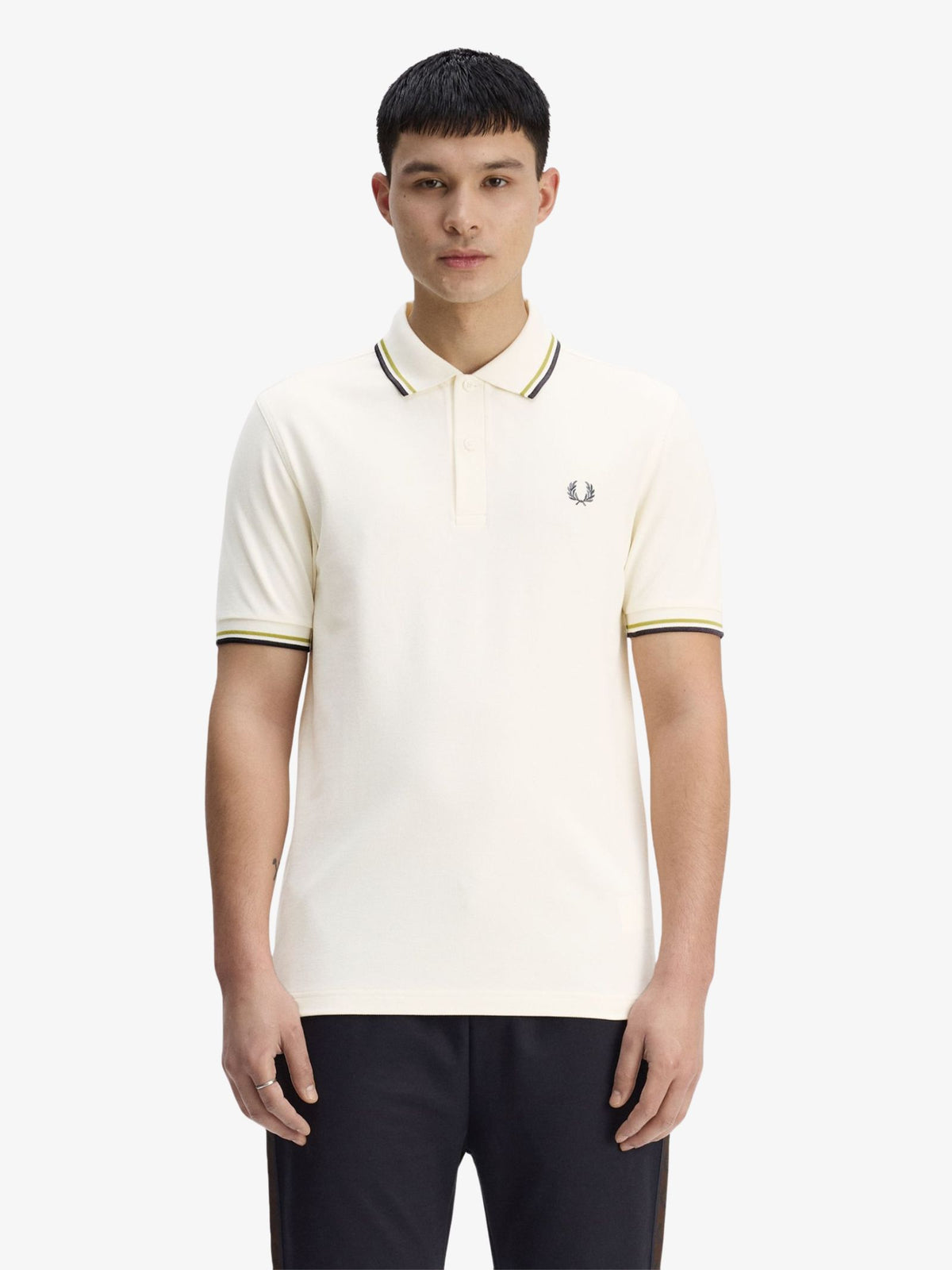 Fred Perry The Twin Tipped Fred Perry Shirt | Ecru/Tennis Ball Yellow