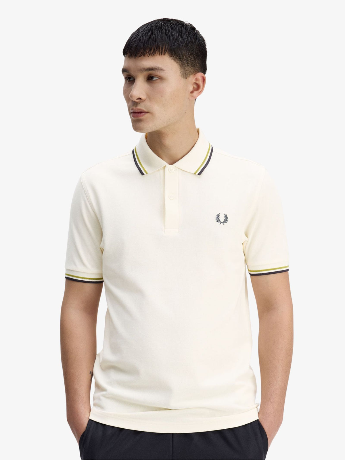 Fred Perry The Twin Tipped Fred Perry Shirt | Ecru/Tennis Ball Yellow