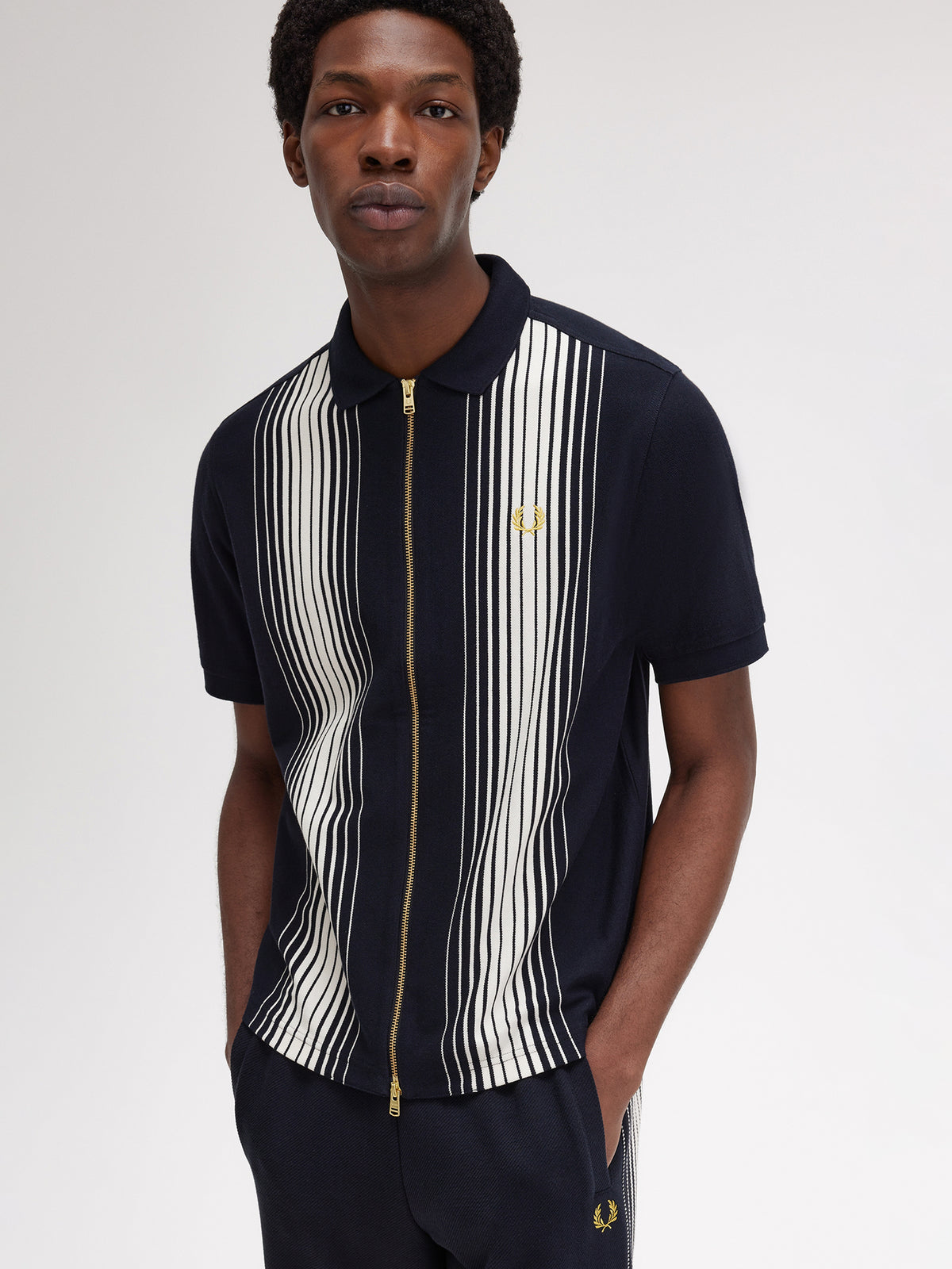 Fred Perry Ombre Stripe Zip Polo Shirt | Navy