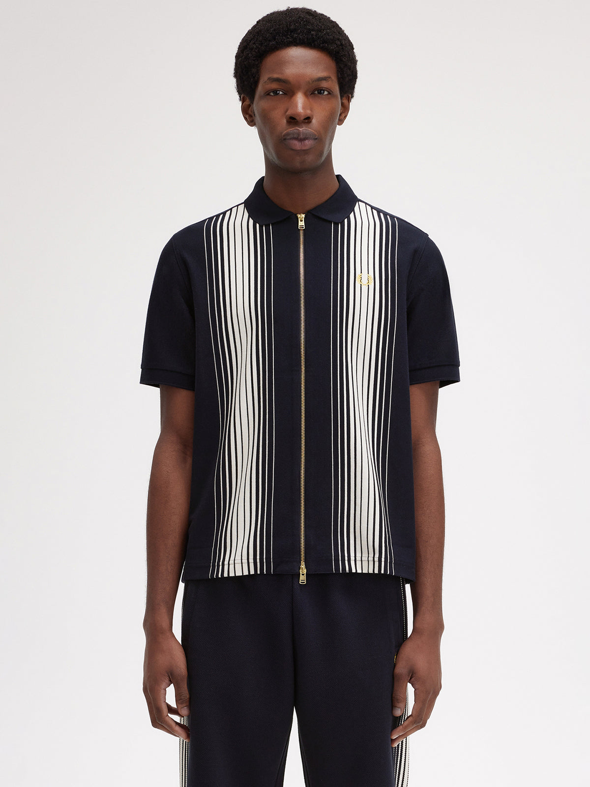 Fred Perry Ombre Stripe Zip Polo Shirt | Navy