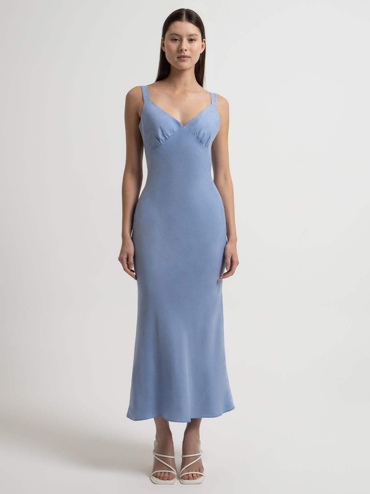 Roni Cupro Slip Dress in Mineral Blue