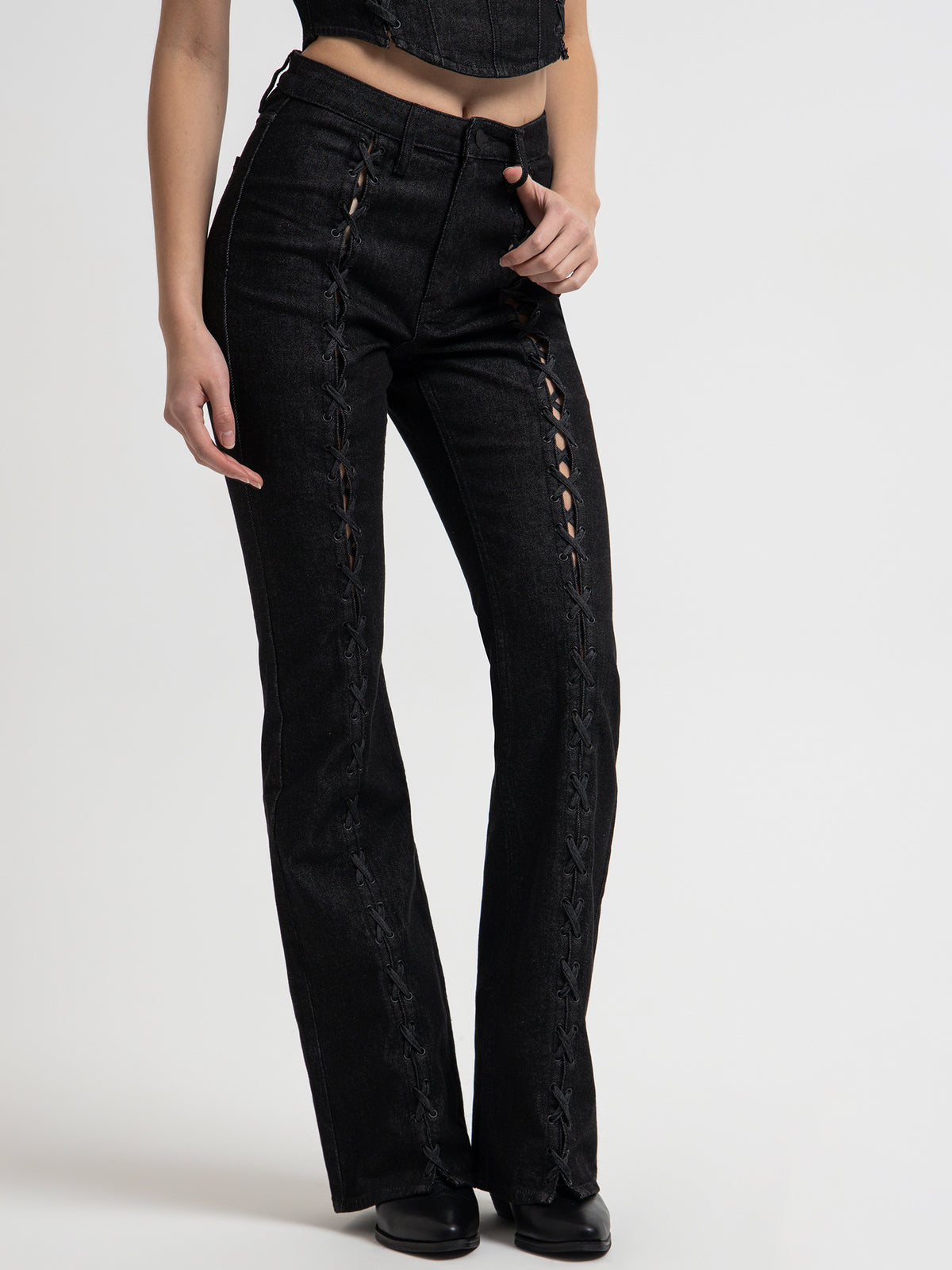 Soho Laced Denim Jeans in Ebony Black