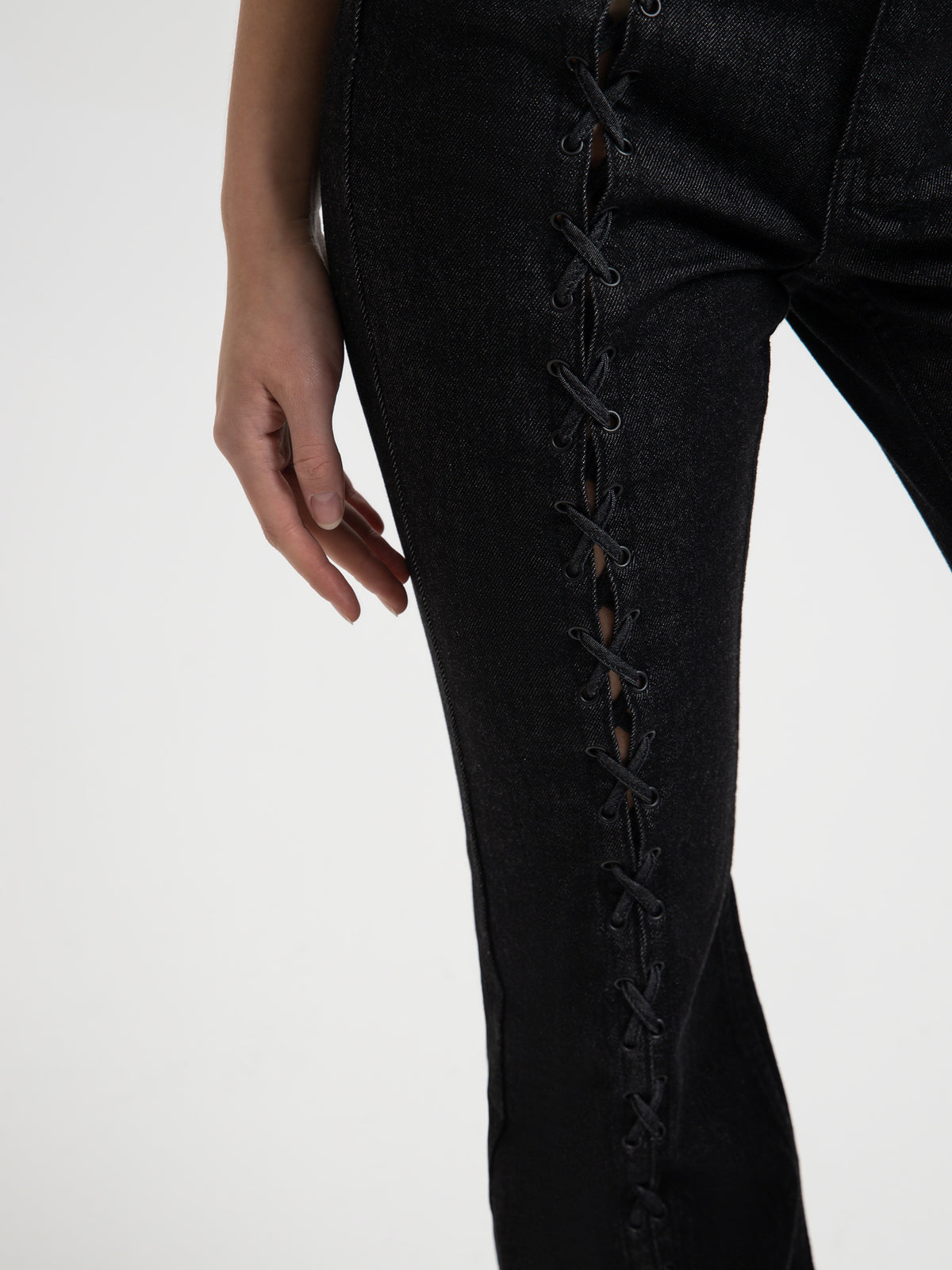 Soho Laced Denim Jeans in Ebony Black