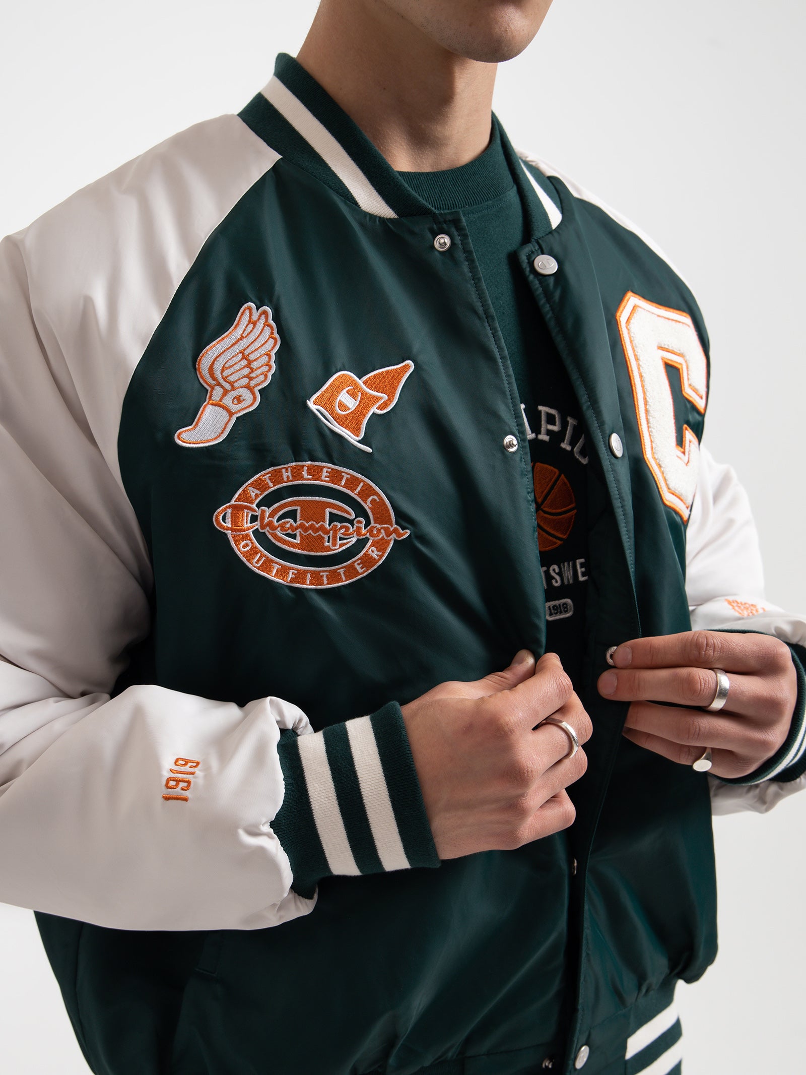 Re:Bound Clubhouse Varsity Jacket in Midfield Green