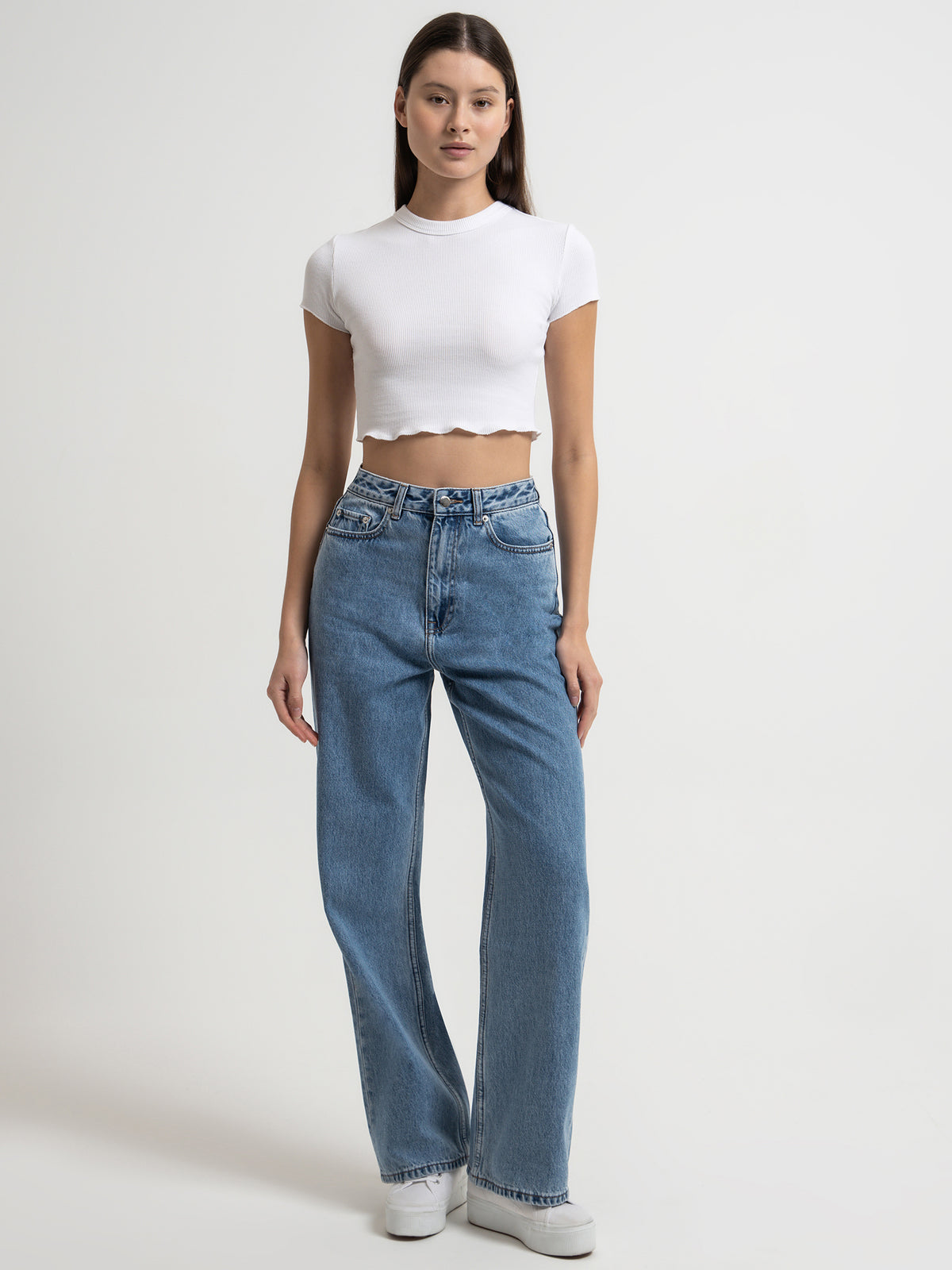 Organic Wide Leg Jeans in Washed Blue