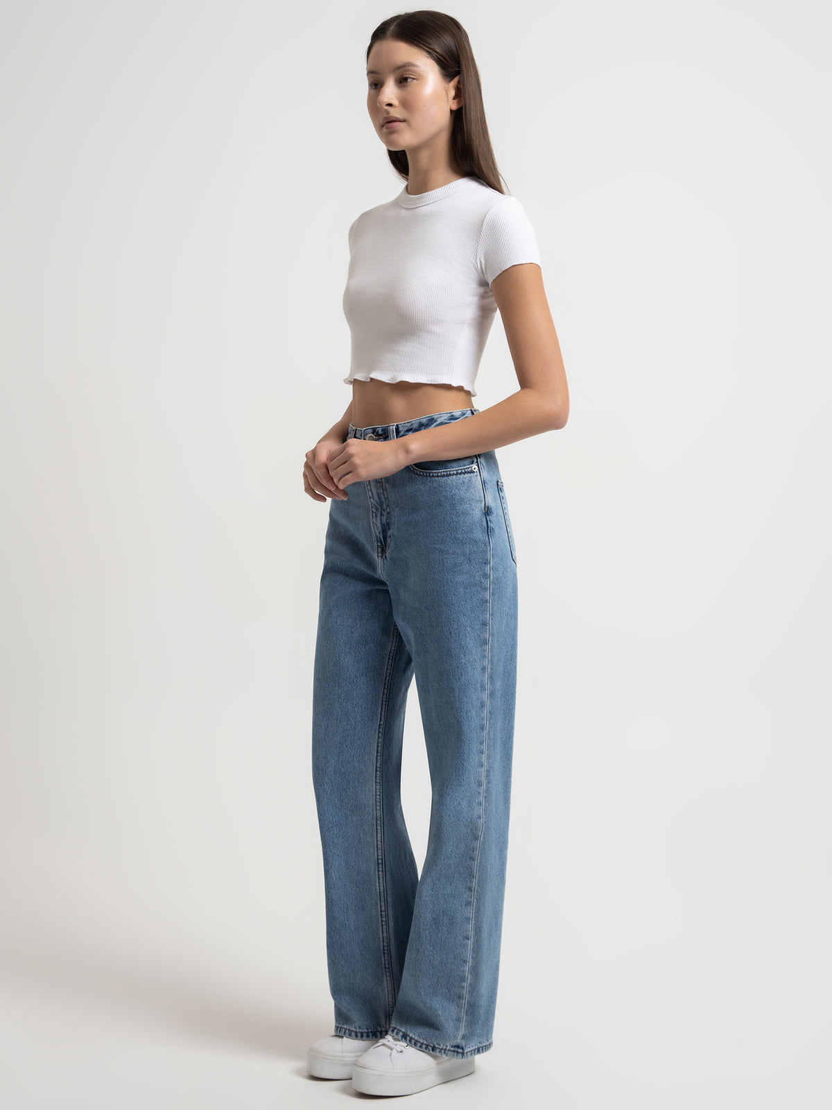 Organic Wide Leg Jeans in Washed Blue