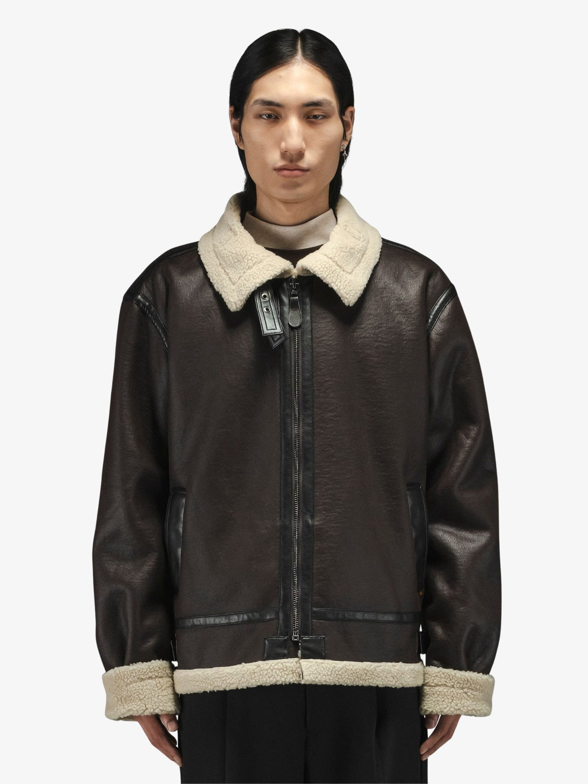 Alpha Industries Mouton B-3 Jacket | Brown Leather