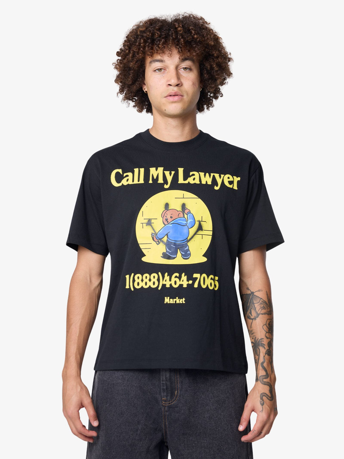 Market Smiley Call My Lawyer Bear T-Shirt | Jet Black