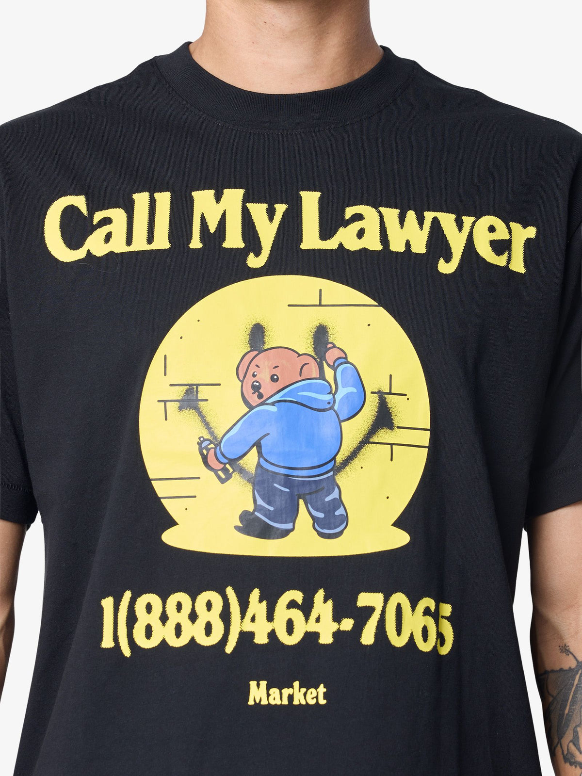 Market Smiley Call My Lawyer Bear T-Shirt | Jet Black