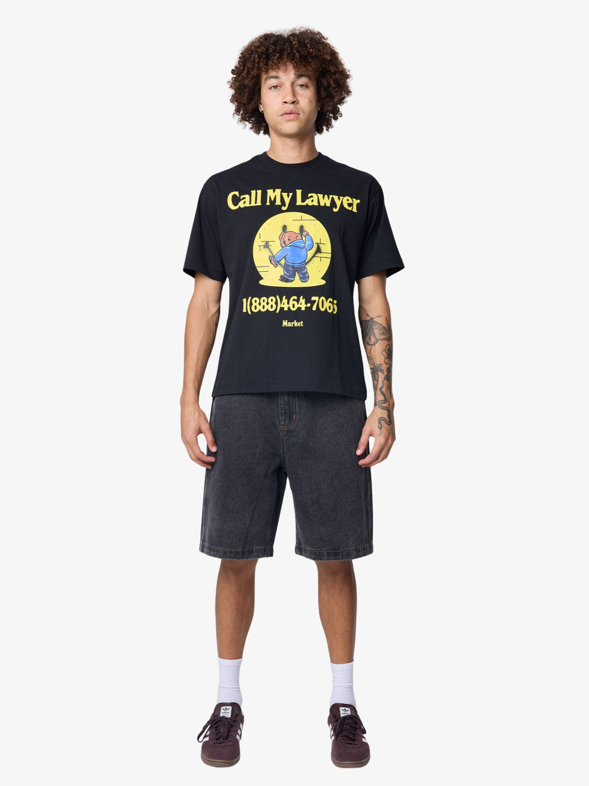 Market Smiley Call My Lawyer Bear T-Shirt | Jet Black