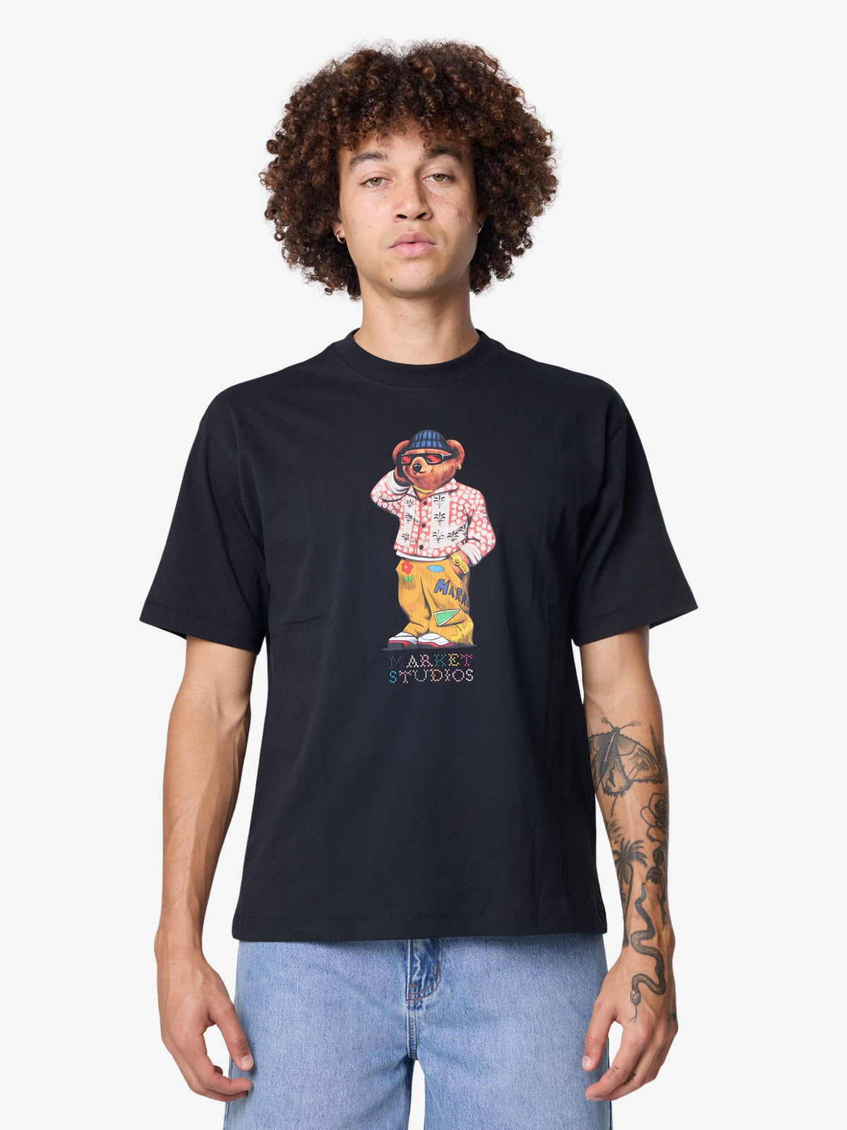 Market Folk Fitted Bear T-Shirt | Pirate Black
