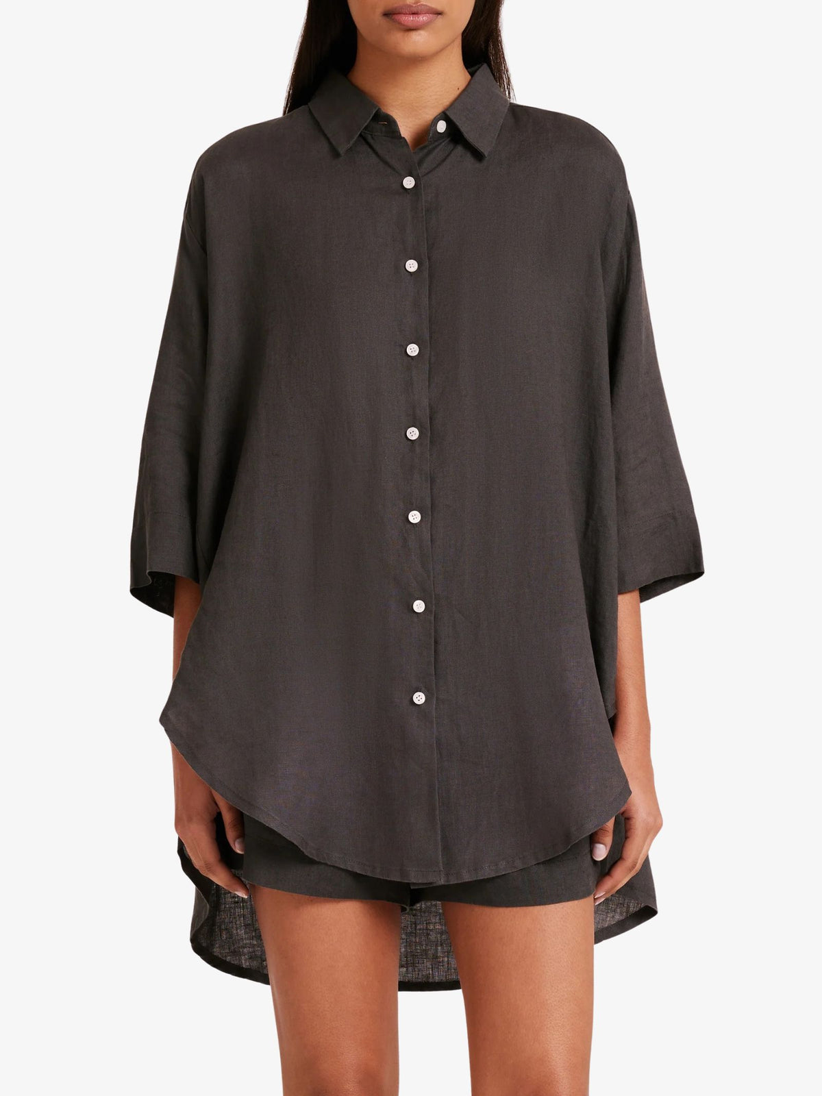 Nude Lucy Lounge Linen Longline Shirt | Coal