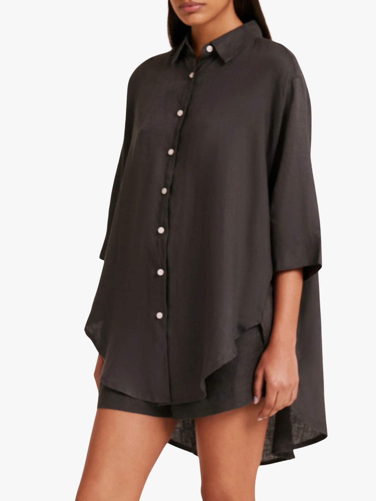 Nude Lucy Lounge Linen Longline Shirt | Coal