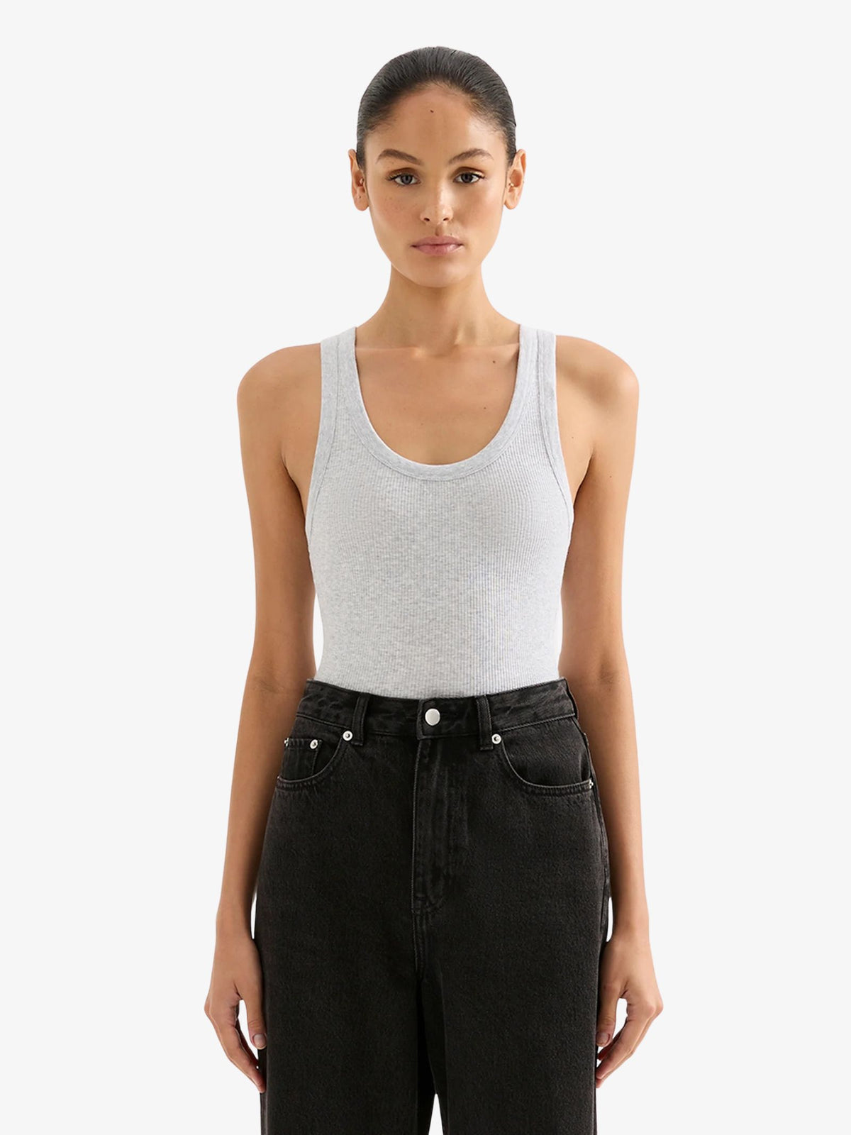 Nude Lucy Organic Rib Singlet | Grey Marle