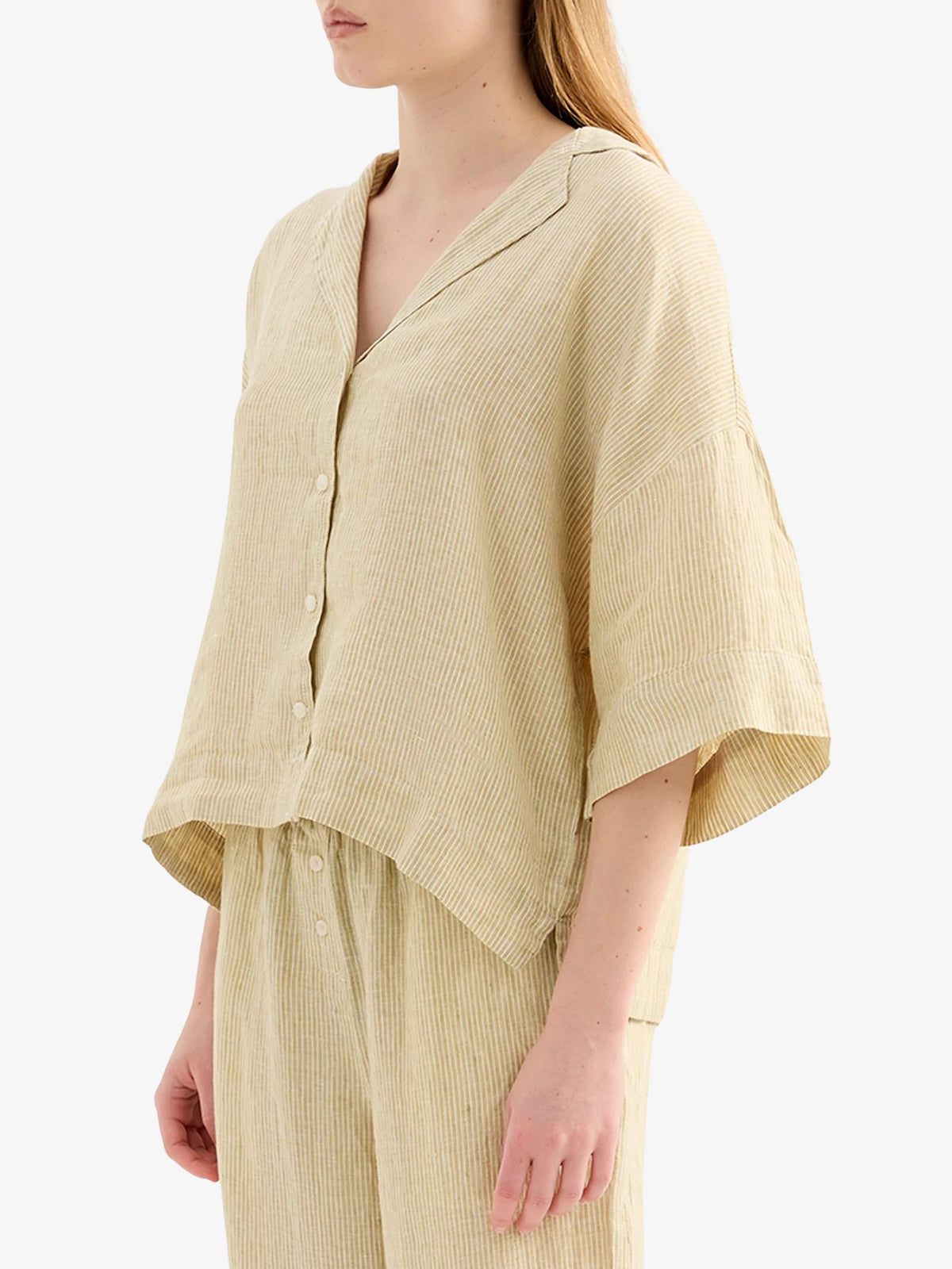 Nude Lucy Lounge Stripe Linen Shirt | Moss Stripe