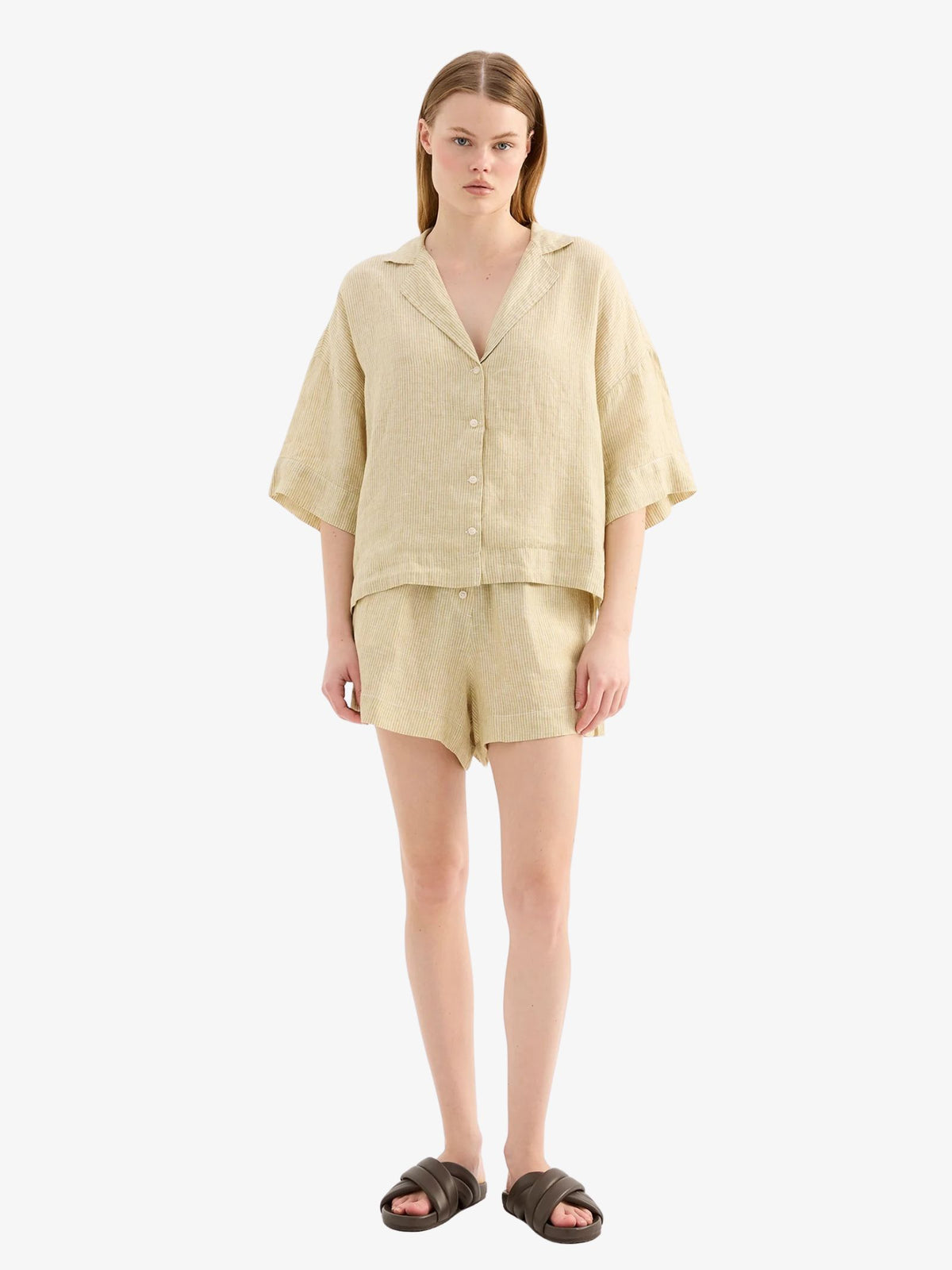 Nude Lucy Lounge Stripe Linen Short | Moss Stripe