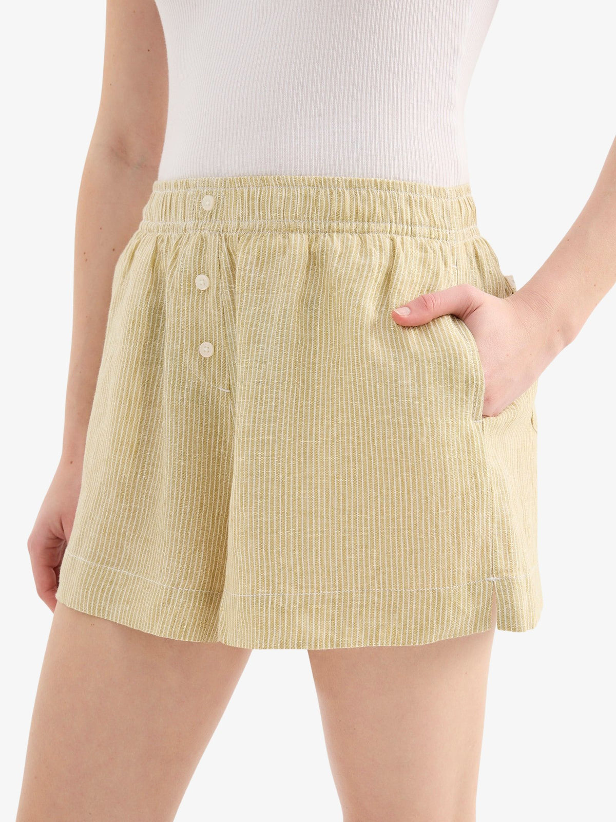 Nude Lucy Lounge Stripe Linen Short | Moss Stripe