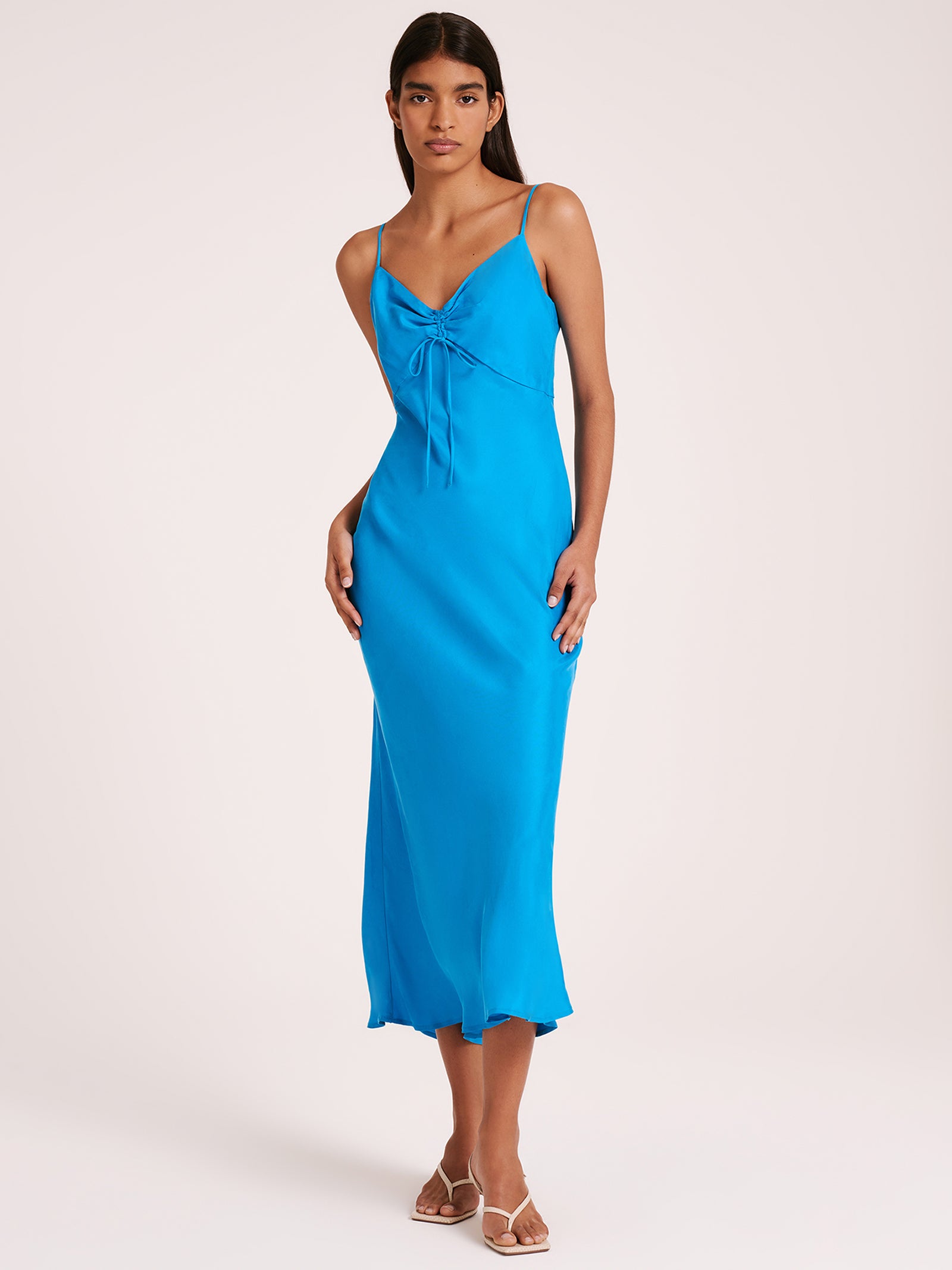 Lea Cupro Dress in Azure Blue