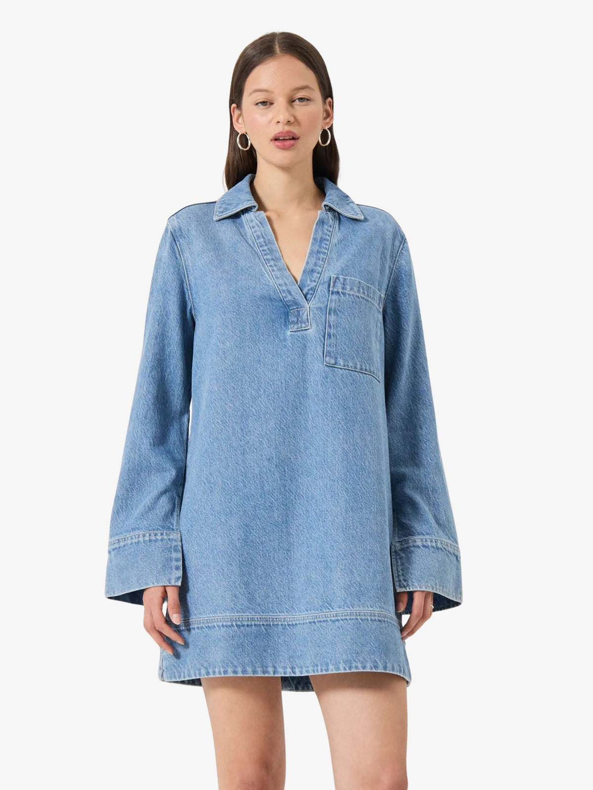 Rollas Marfa Tunic Mini Denim Dress Lennon Stone