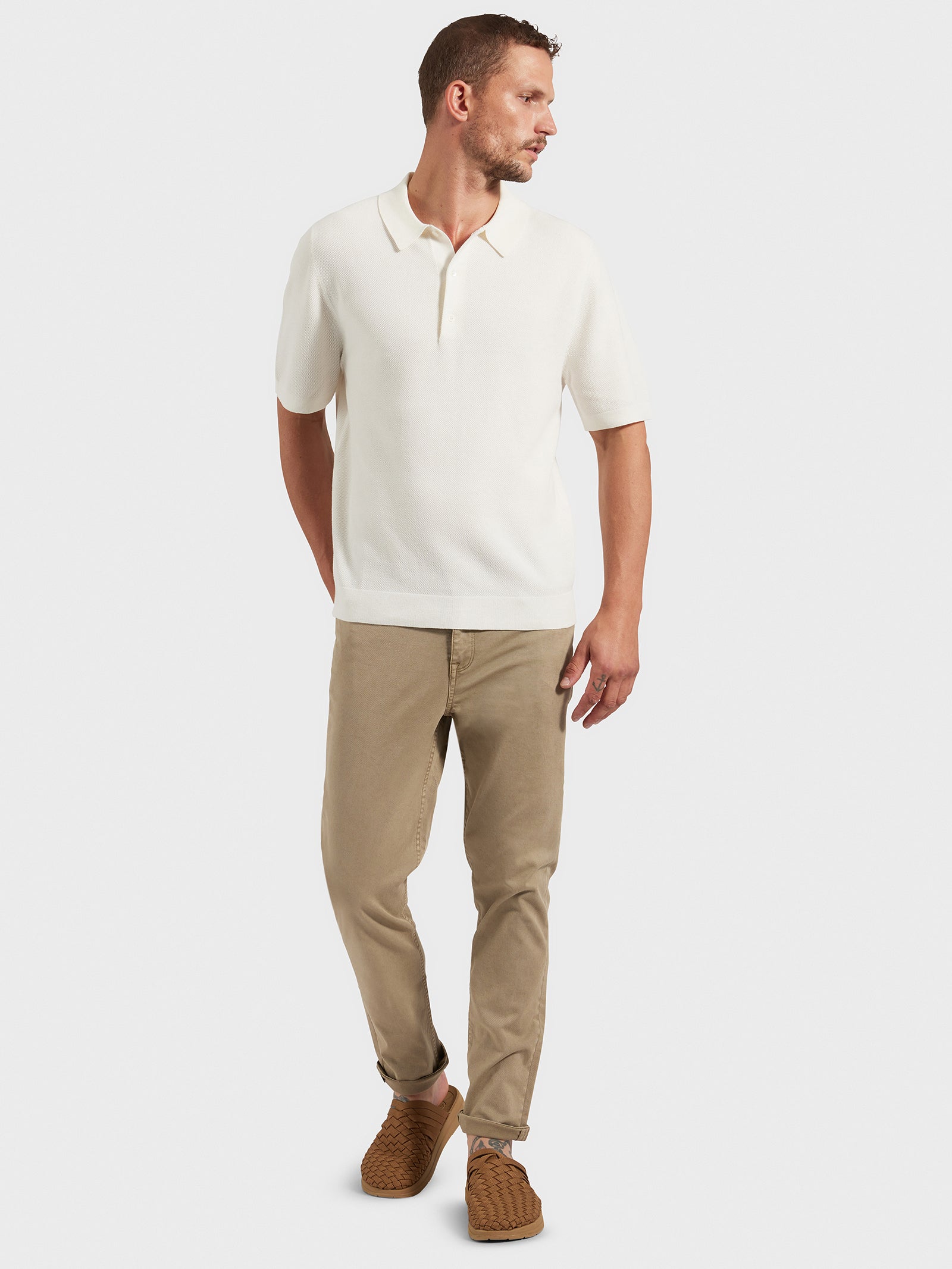 Academy Brand Riley Knit Polo Off White | Glue Store