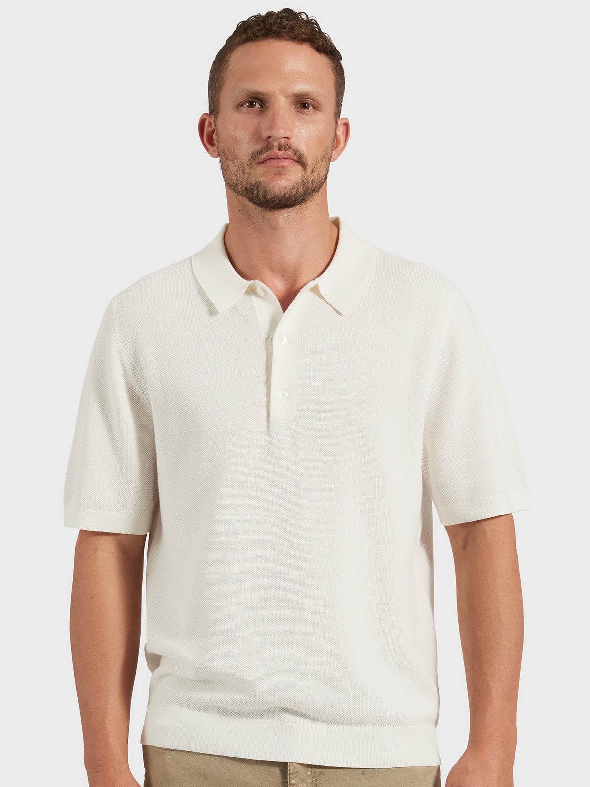 Riley Knit Polo in Off White