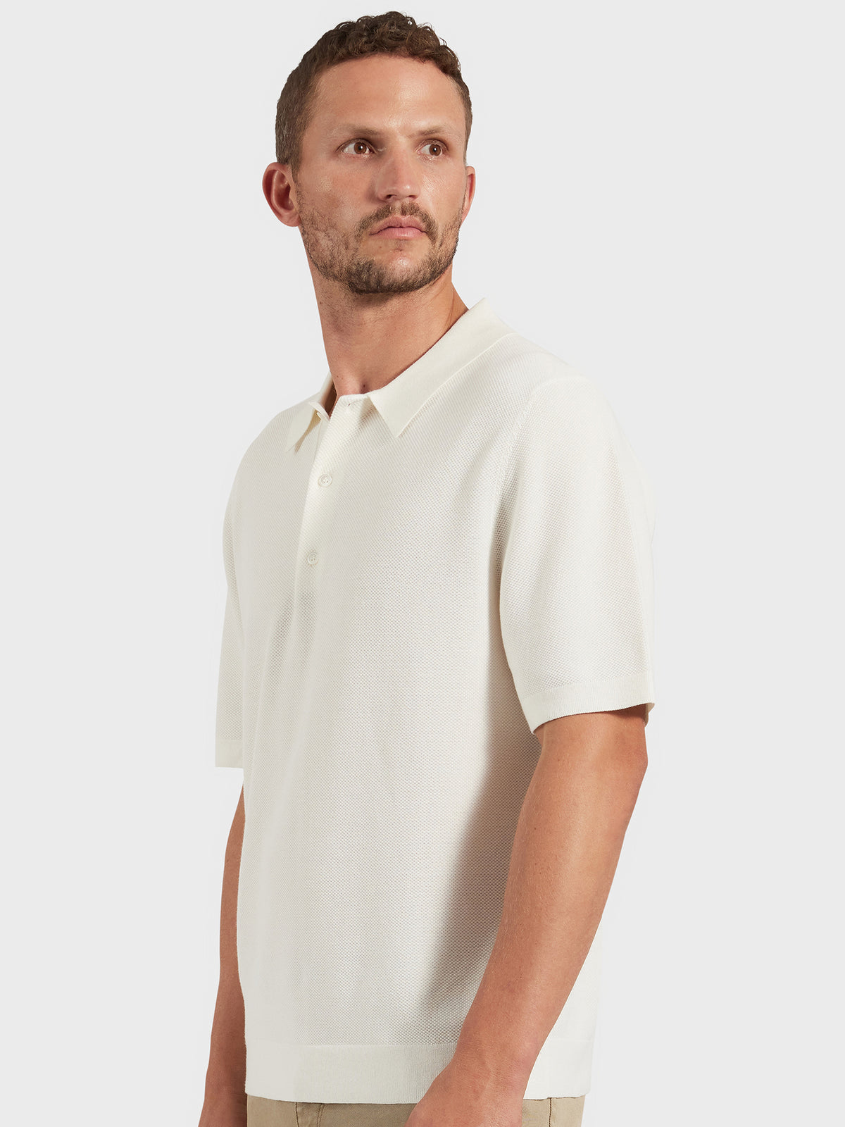 Riley Knit Polo in Off White