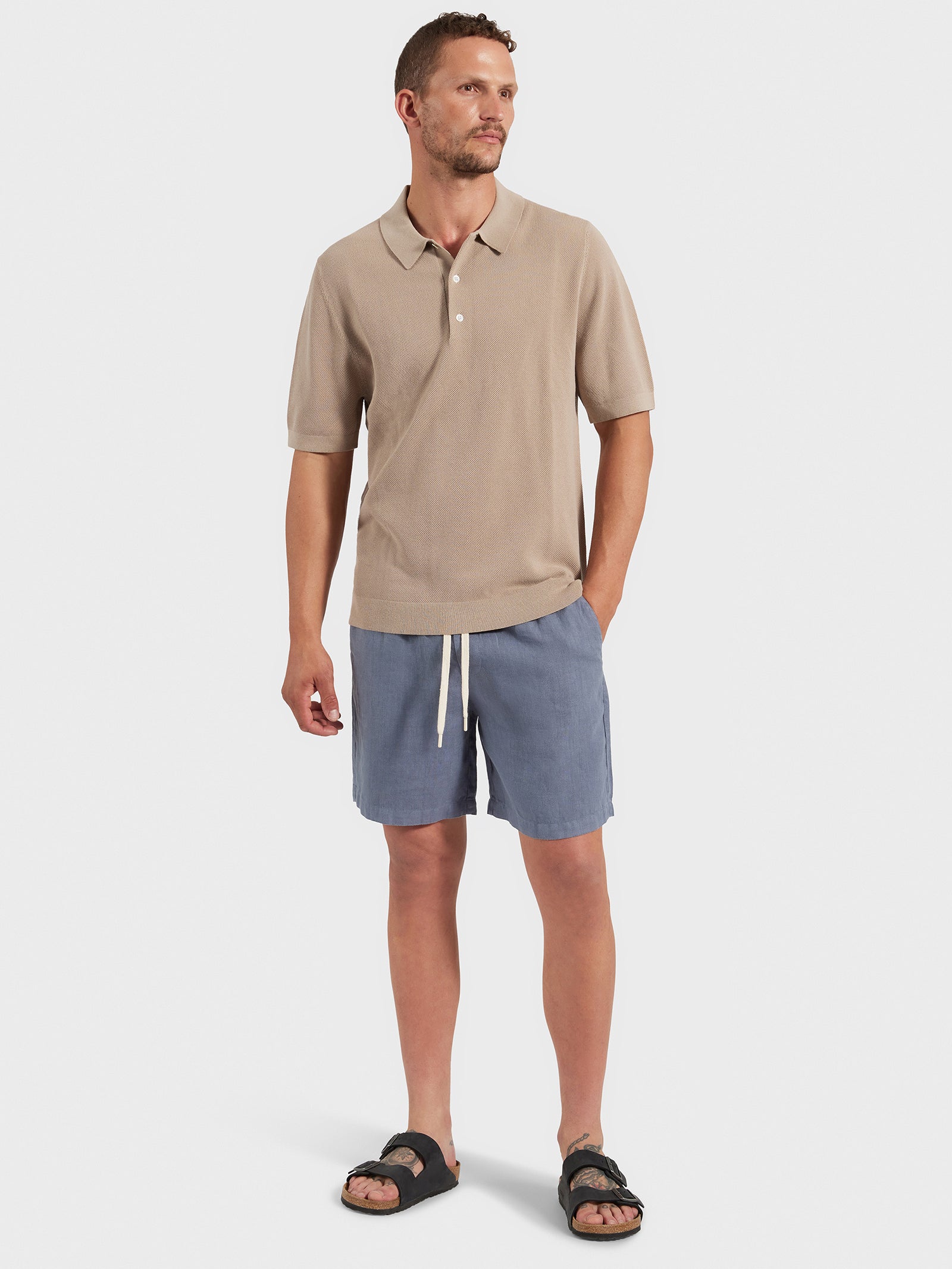 Academy Brand Riley Knit Polo Warm Sand | Glue Store