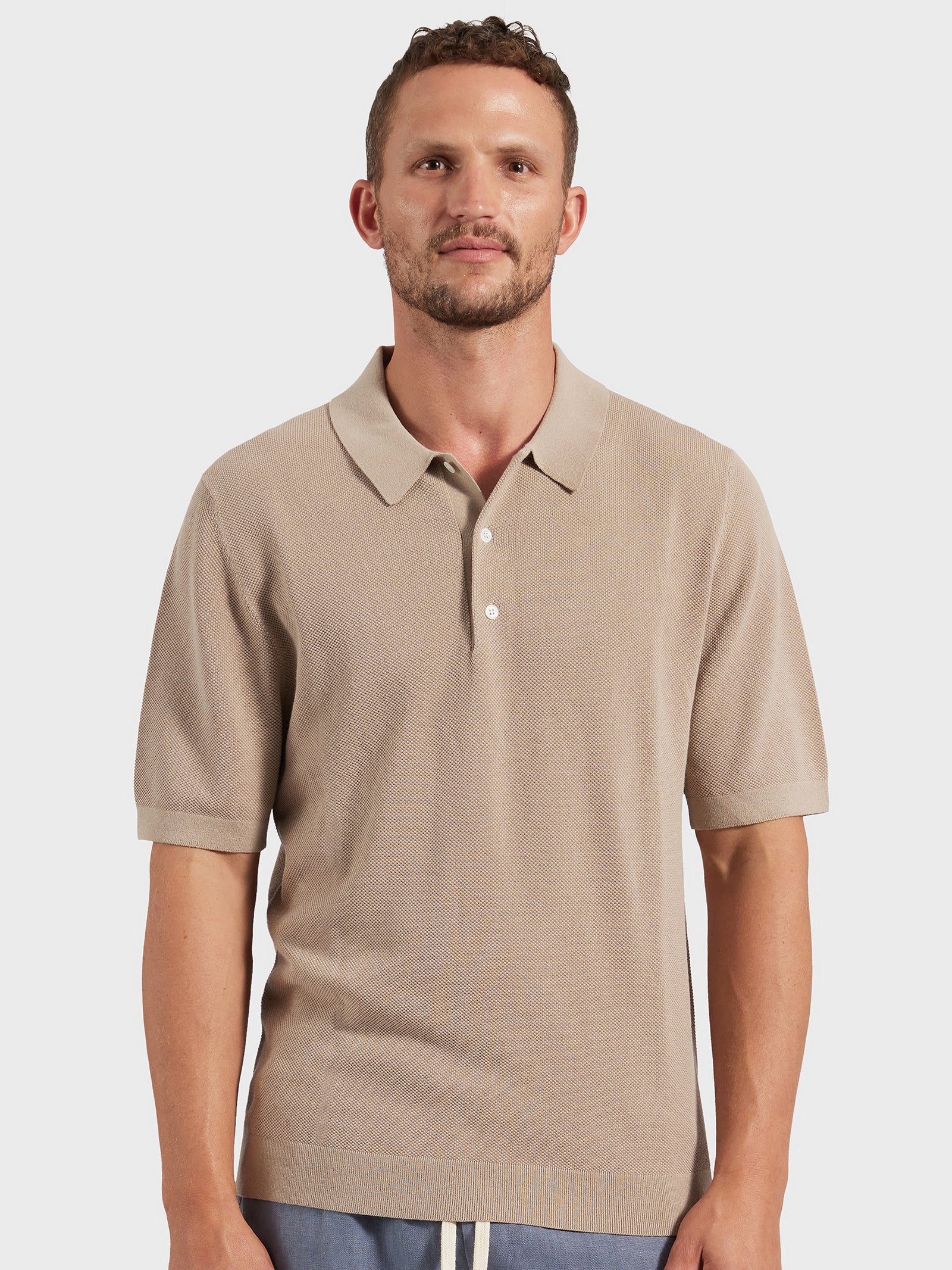 Academy Brand Riley Knit Polo Warm Sand | Glue Store