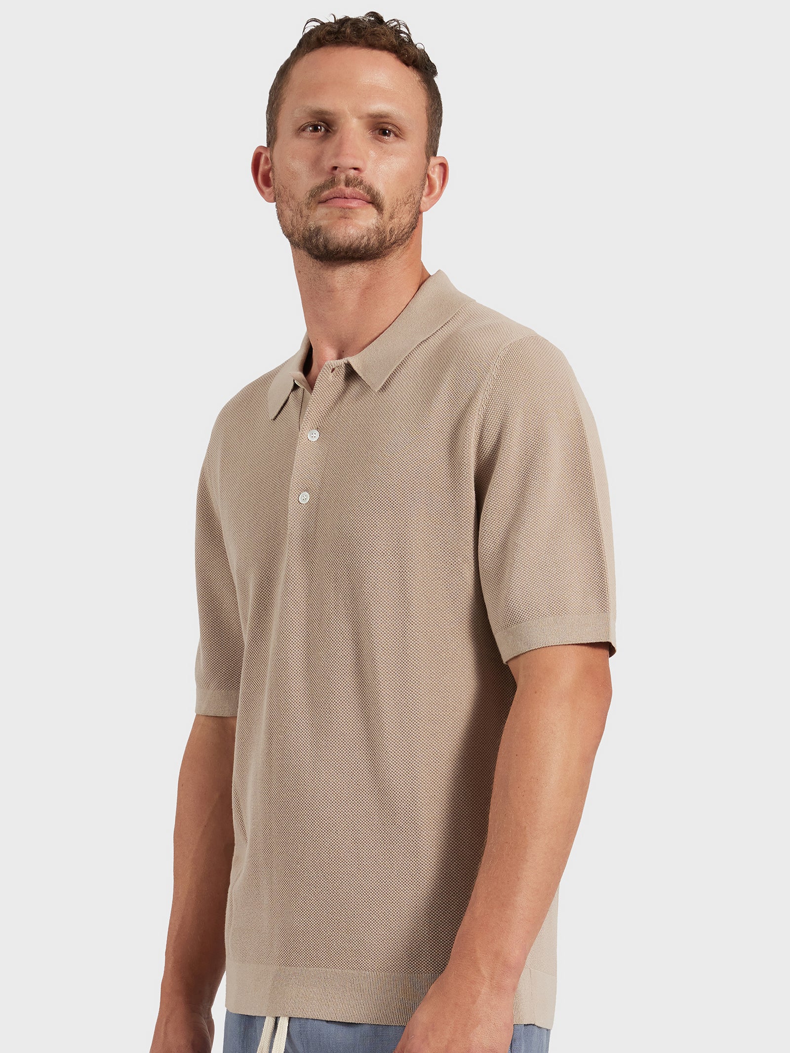 Academy Brand Riley Knit Polo Warm Sand | Glue Store