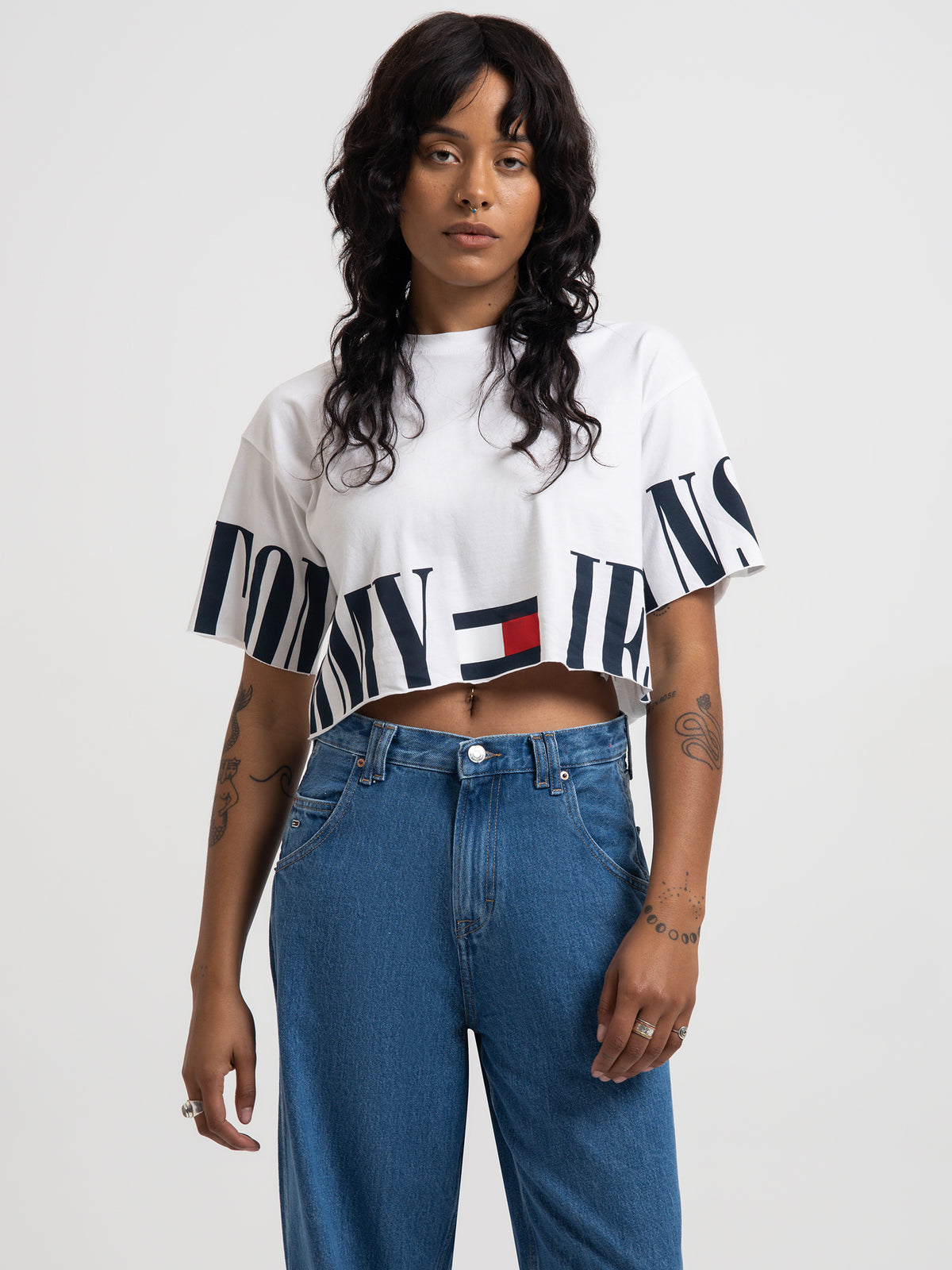 Oversized Crop Archive T-Shirt in White