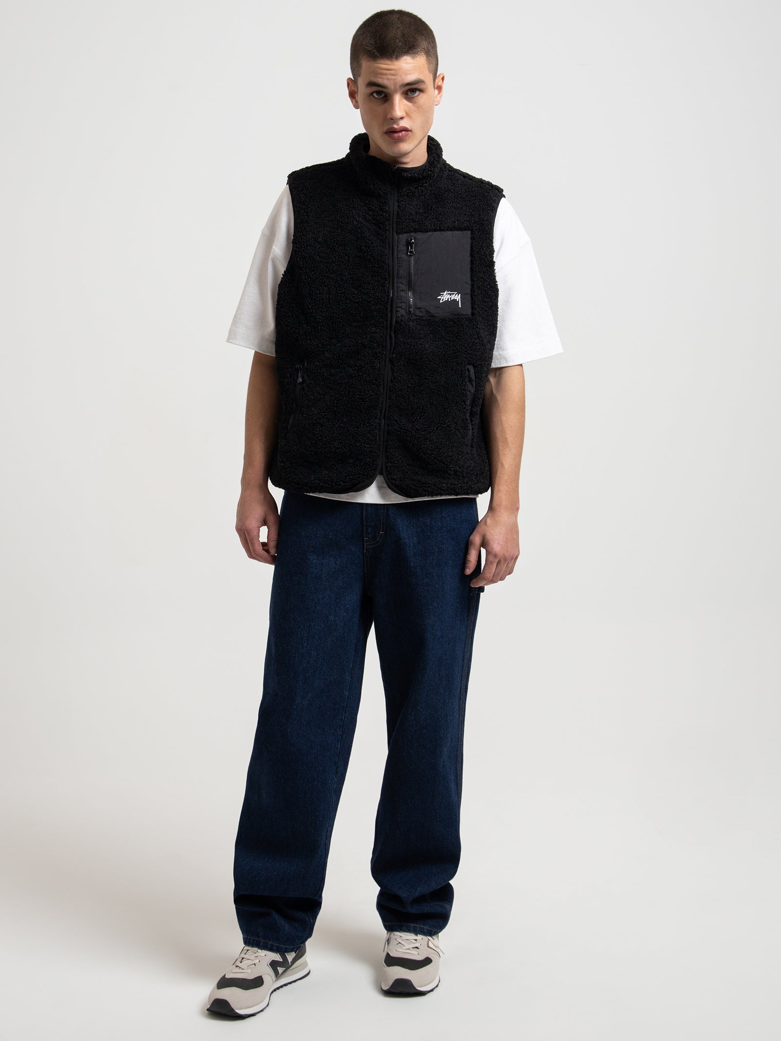 Reversible Stock Sherpa Vest in Black - Glue Store