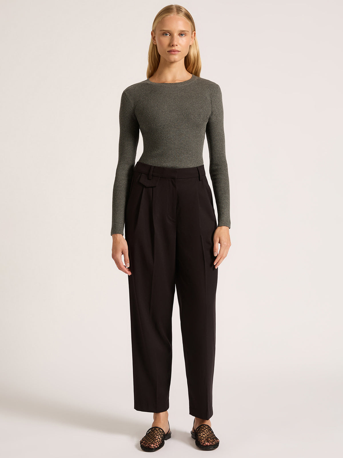 Nude Lucy Classic Long Sleeve Knit | Charcoal