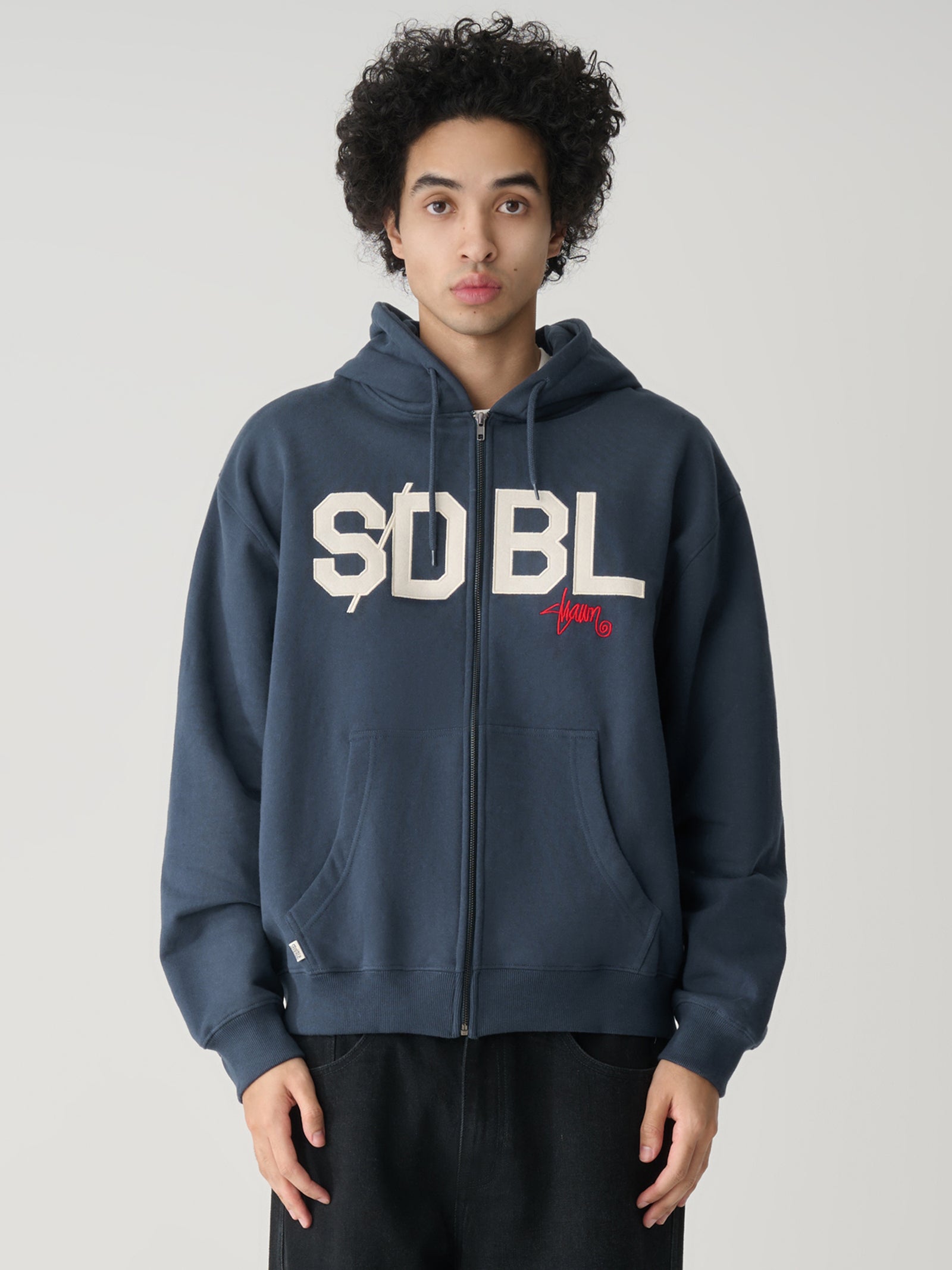 S-Double Applique Zip Thru Hood Navy | Glue Store