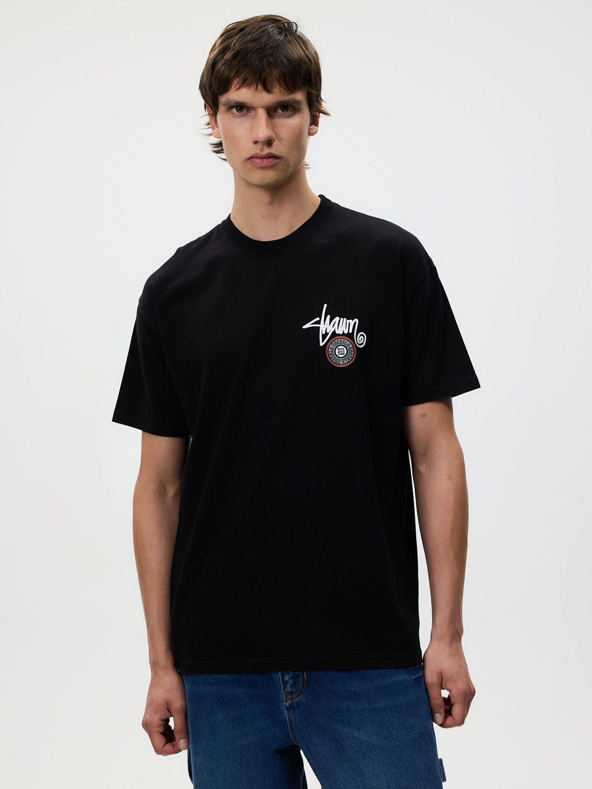 S-Double Tack Dot SS Tee | WASHED BLACK