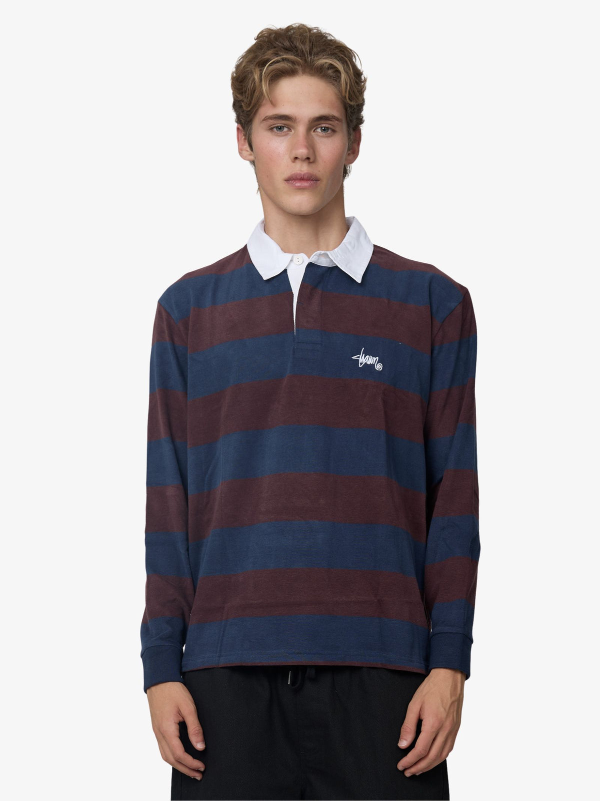 S-Double By Shawn Stussy Rugby Jersey | Navy/Bordeaux