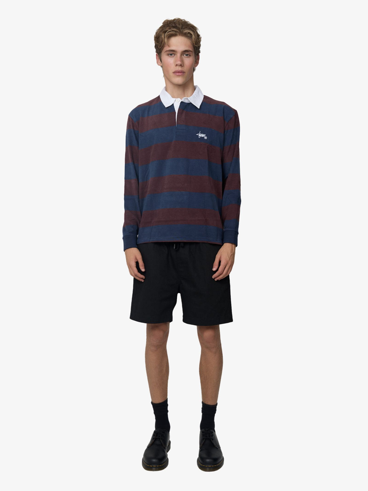 S-Double By Shawn Stussy Rugby Jersey | Navy/Bordeaux